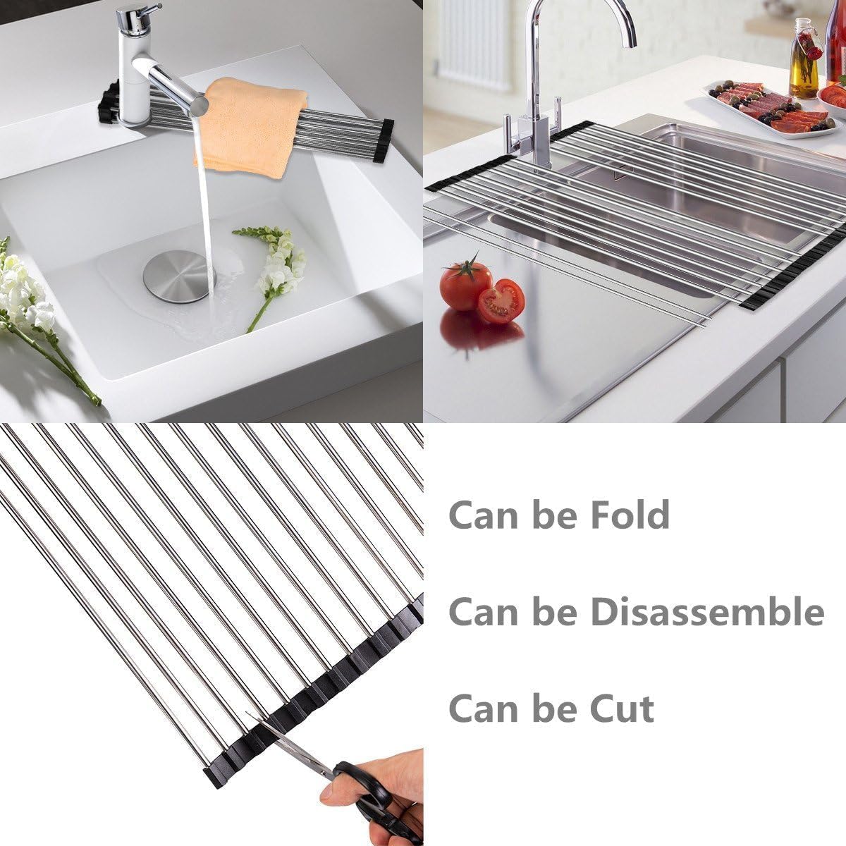 DDMY Stainless Steel Collapsible Over The Sink Dish Drying Rack - 17.5