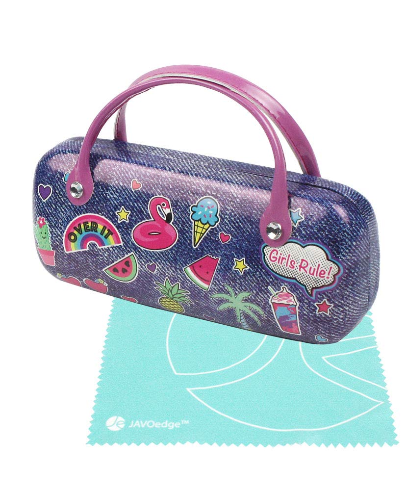 JAVOedge Kids Eyeglass Case - Durable Hard Shell with Handle & Cleaning Cloth - Fun Patterns for Girls & Boys - Perfect for School, Travel & Daily Eye Protection