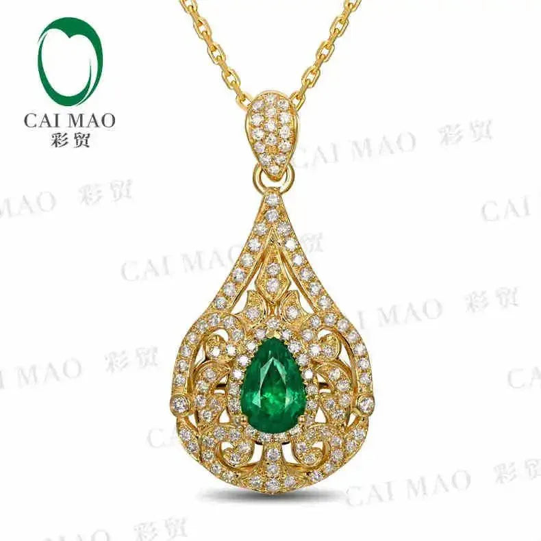 1.05ct Natural Emerald & 0.68ct Diamond Pendant in 18K Yellow Gold - Elegant Gemstone Jewelry for Women, Perfect for Weddings, Anniversaries & Special Occasions