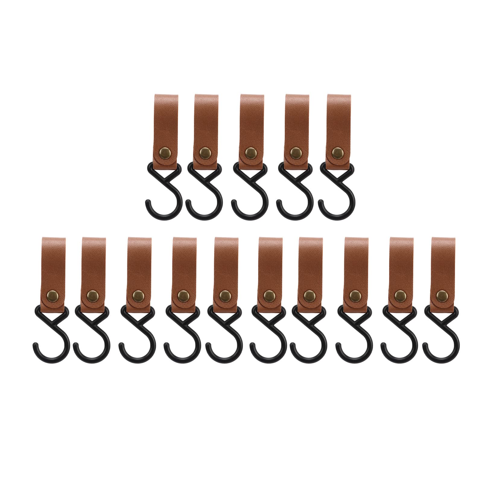 15Pcs Leather S Hooks - Heavy Duty Metal Hangers for Camping & Outdoor