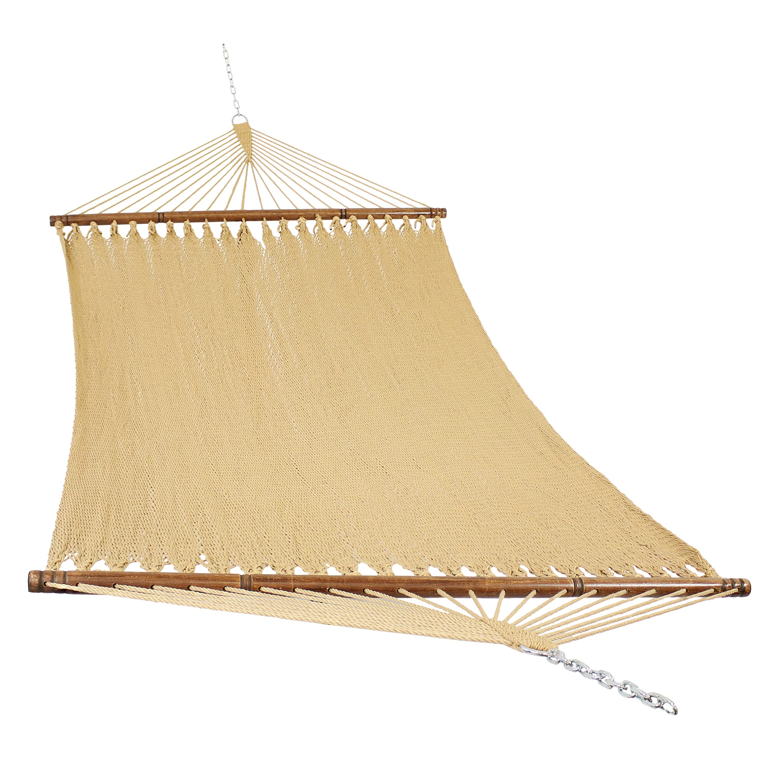 Sunnydaze Extra Large Double Hammock - 600 lb Weight Capacity, Soft-Spun Polyester Rope for Outdoor Relaxation - Perfect for Backyard, Camping & Beach (Tan)