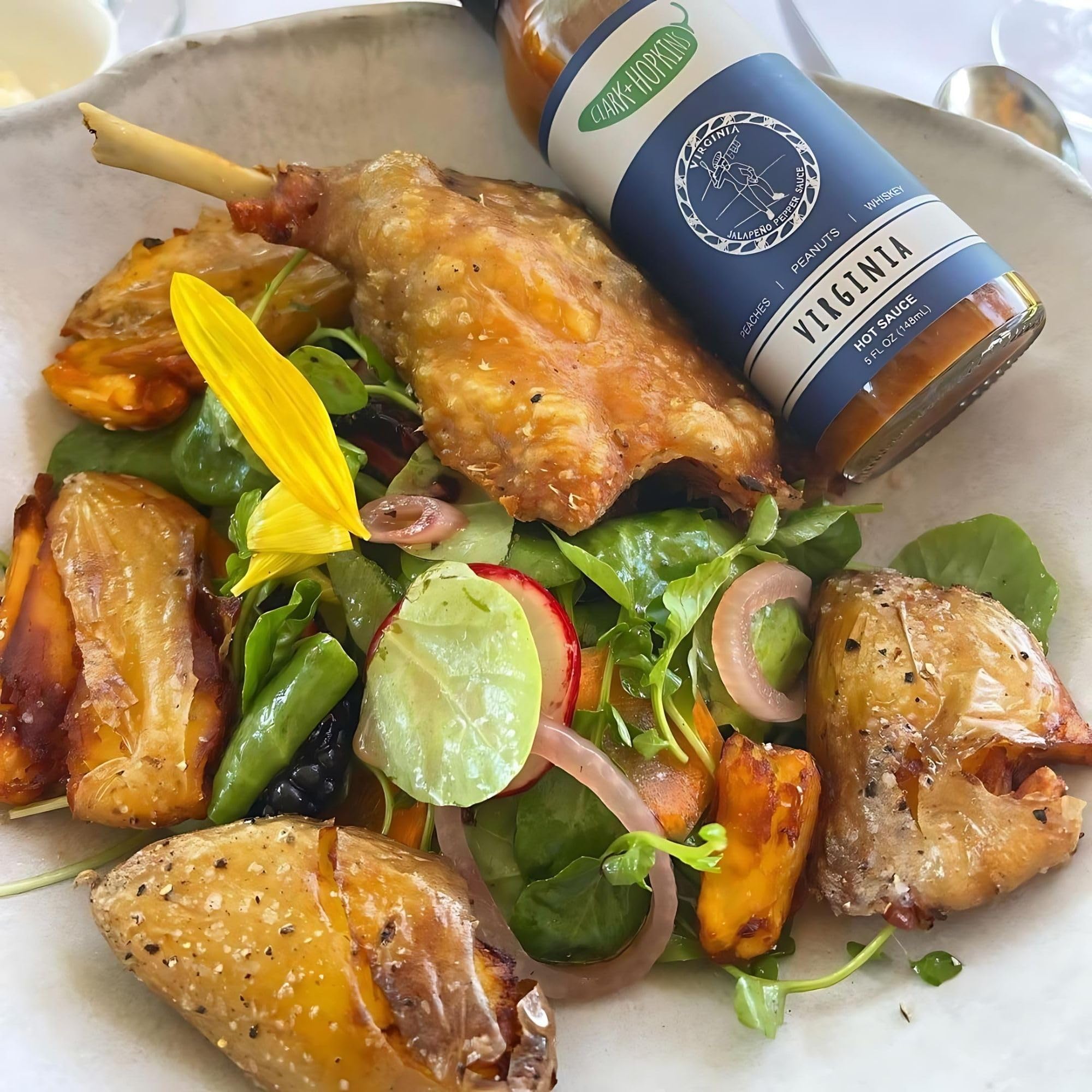 Clark + Hopkins Virginia Jalapeno Pepper Sauce with Peaches, Habanero & Whiskey - Medium Heat Hot Sauce (5 oz) - Perfect for Tacos, Wings & BBQ Glazes