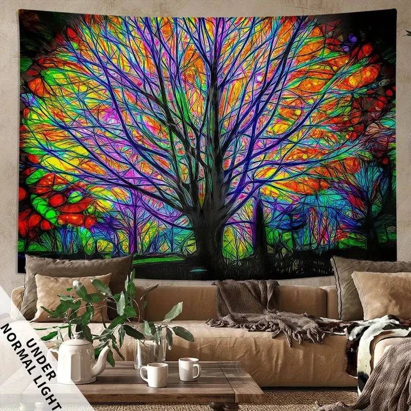 Tree of Life Glow in the Dark UV Tapestry Wall Art - Spiritual Home Decor for Bedroom, Living Room & Dorm