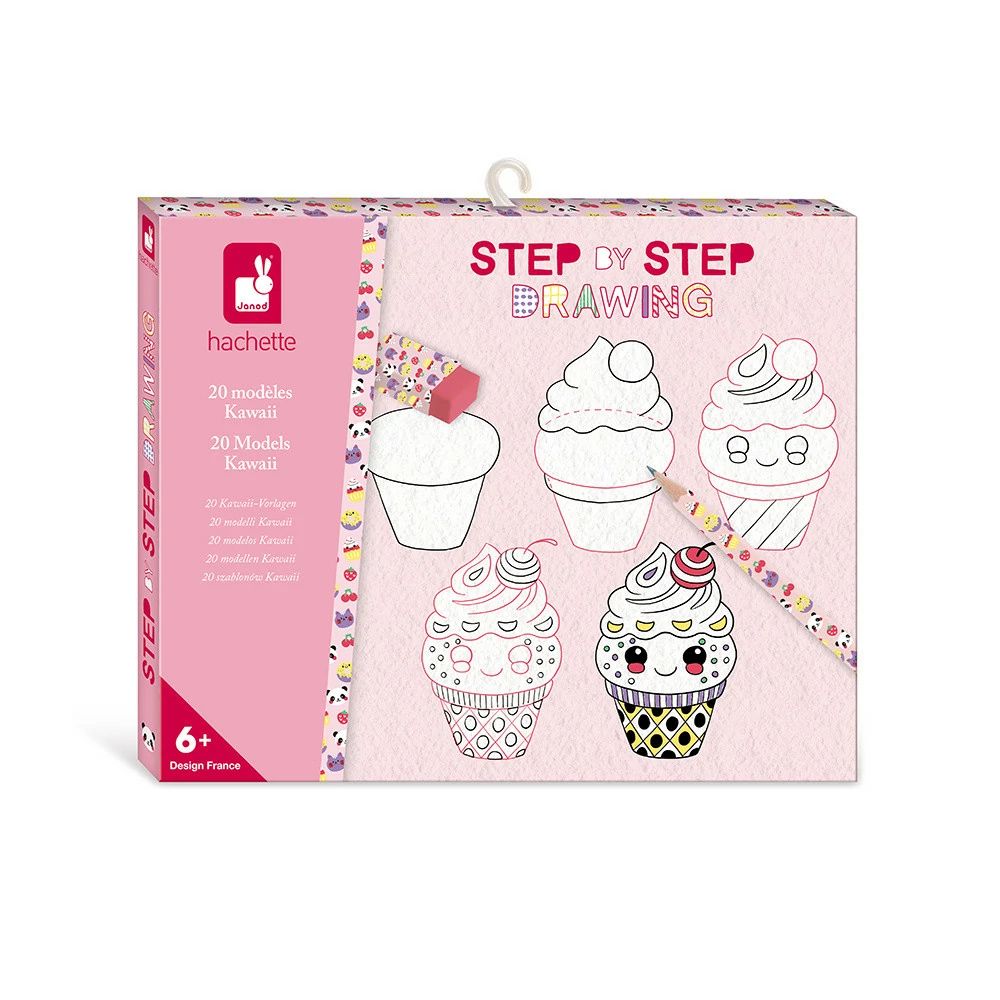 Janod Step by Step Drawing Kit - Kawaii Style Learn to Draw Cute Animals & Characters | Perfect for Kids, Beginners & Art Enthusiasts | Fun Home Activity & Creative Gift Idea