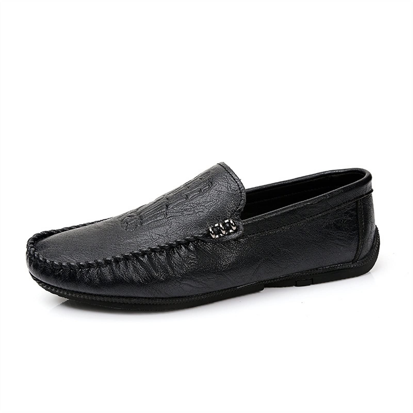 Men's PU Leather Driving Moccasins - Comfortable Slip-On Shoes with Round Toe & Hand Bones Embossed Design, Flexible & Resistant Flat Heel for Casual Wear - Perfect for Commuting, Road Trips and Everyday Comfort