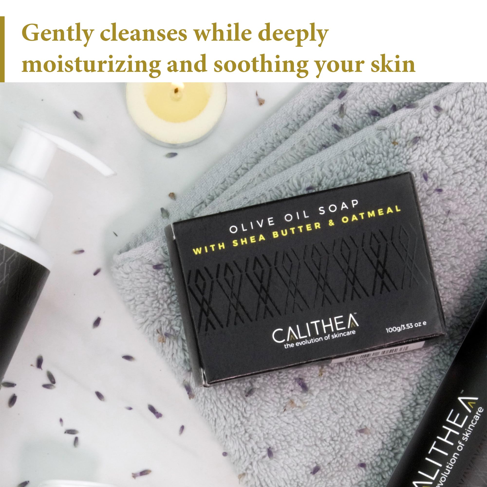 Calithea 3 Pack Olive Oil Soap Bars with Shea Butter & Oatmeal - Natural Moisturizing & Exfoliating for Sensitive Skin - Perfect for Daily Use, Travel & Eco-Friendly Gifts