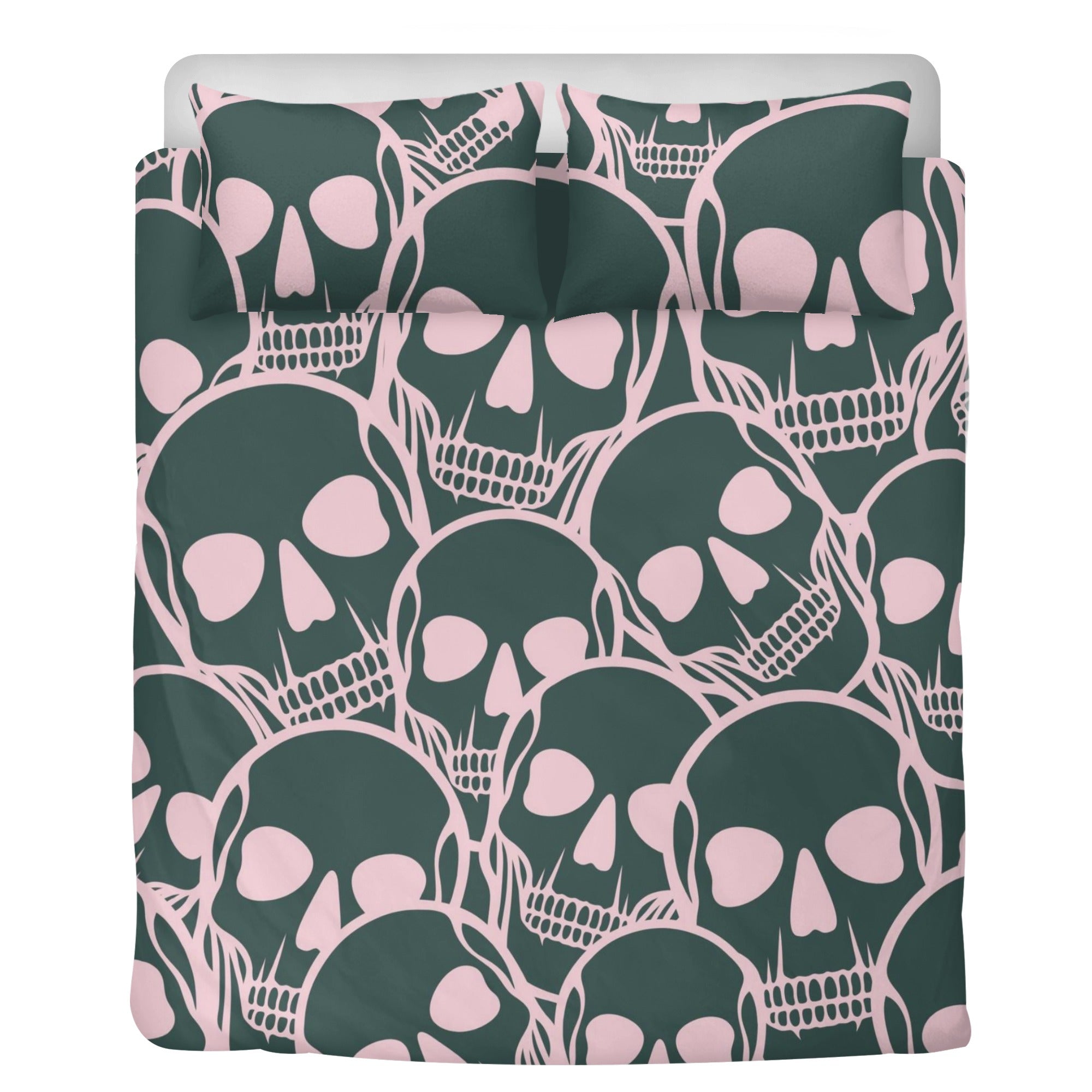 Stylish Pink and Black Skull Head 3-Piece Bedding Set - Soft Comforter, Pillowcases & Sheet for Gothic, Punk or Teen Room Decor
