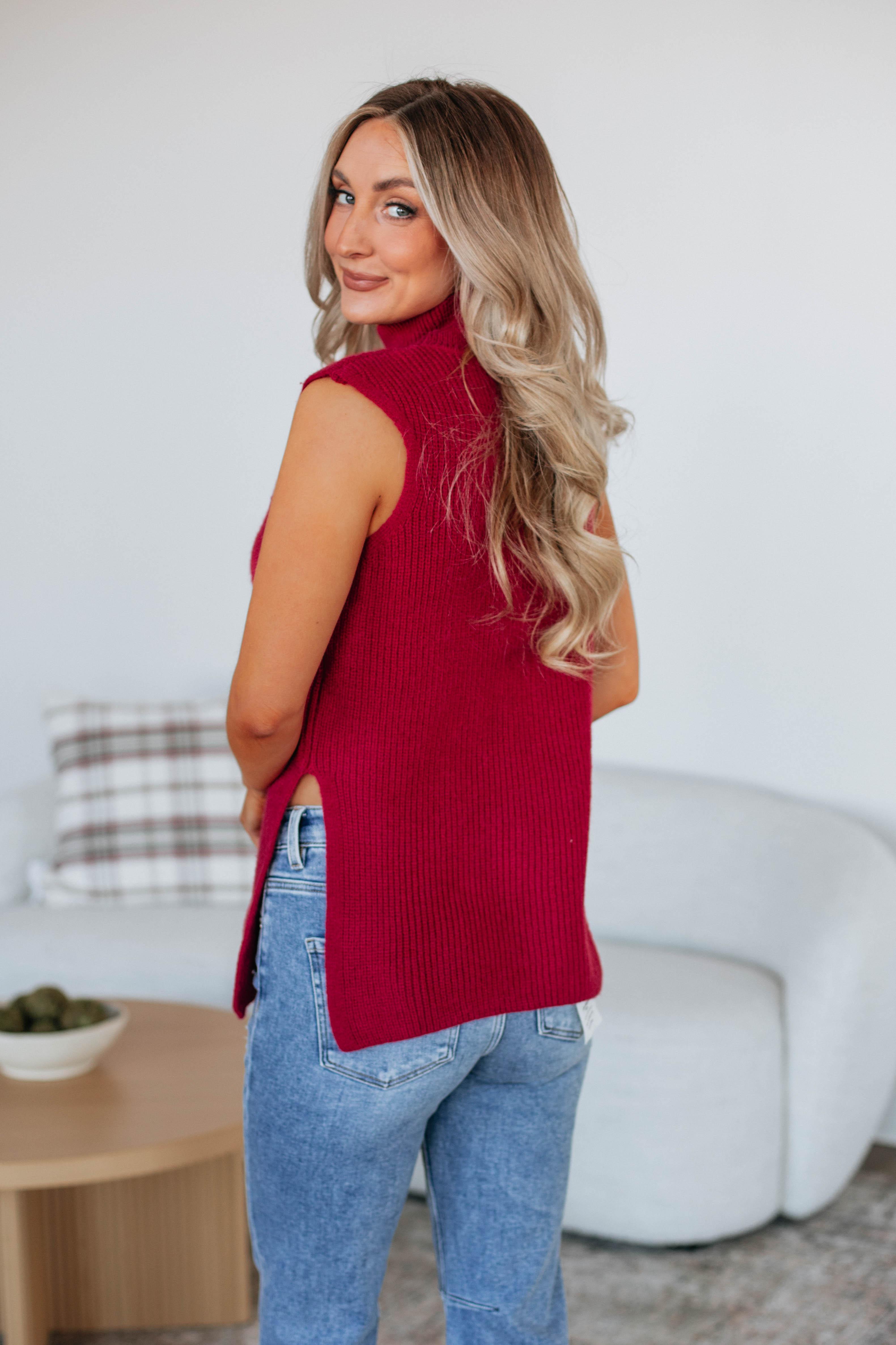 Sophia Women's Sweater Top in Cranberry Red - Cozy Knit Pullover for Fall & Winter Fashion