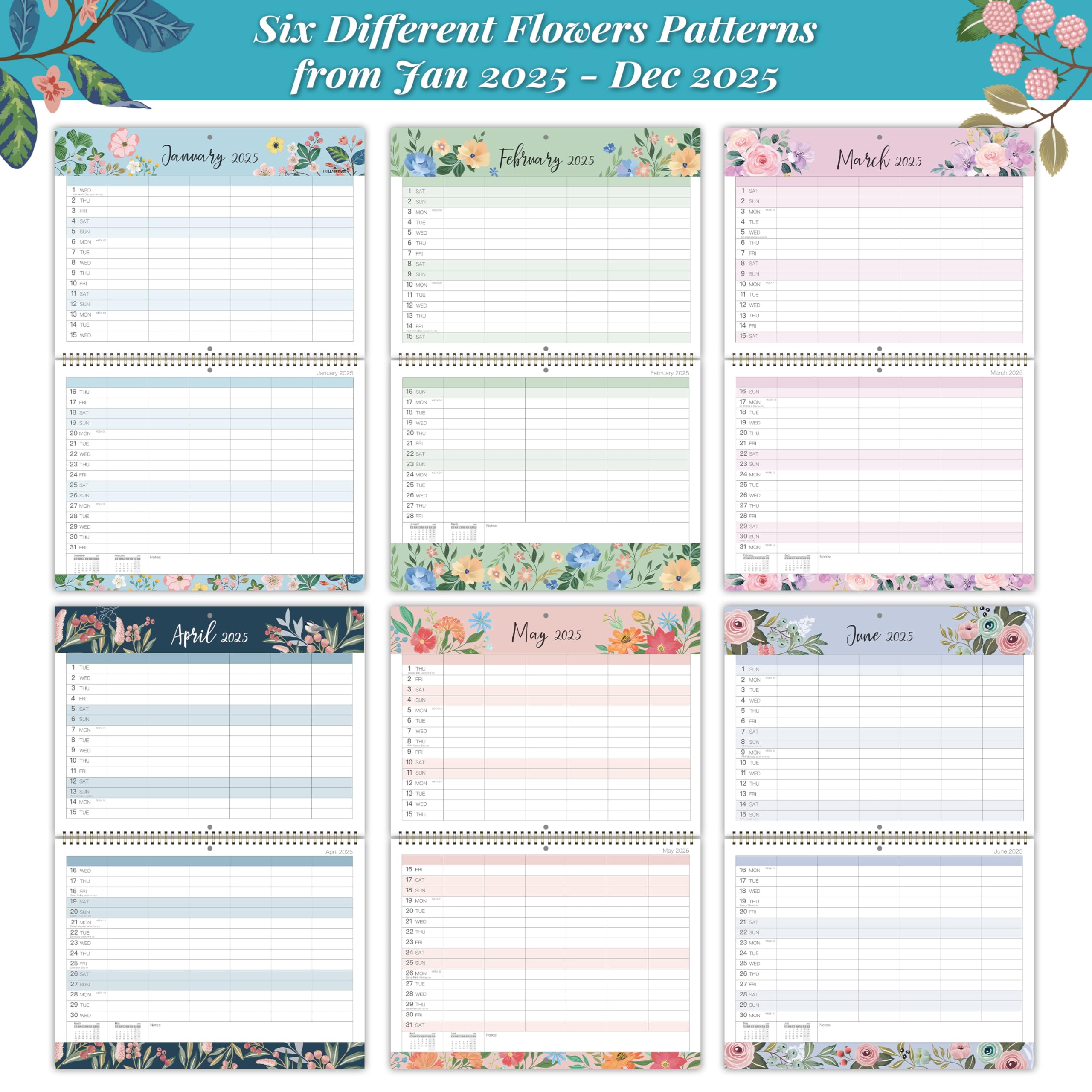 2025 Family Wall Calendar - 12 Months from January to December 2025 | 6-Column Organizer with Notes Section & Back Pocket | 39 x 29 cm Thick Paper Planner | Perfect for Home, Office & School Planning