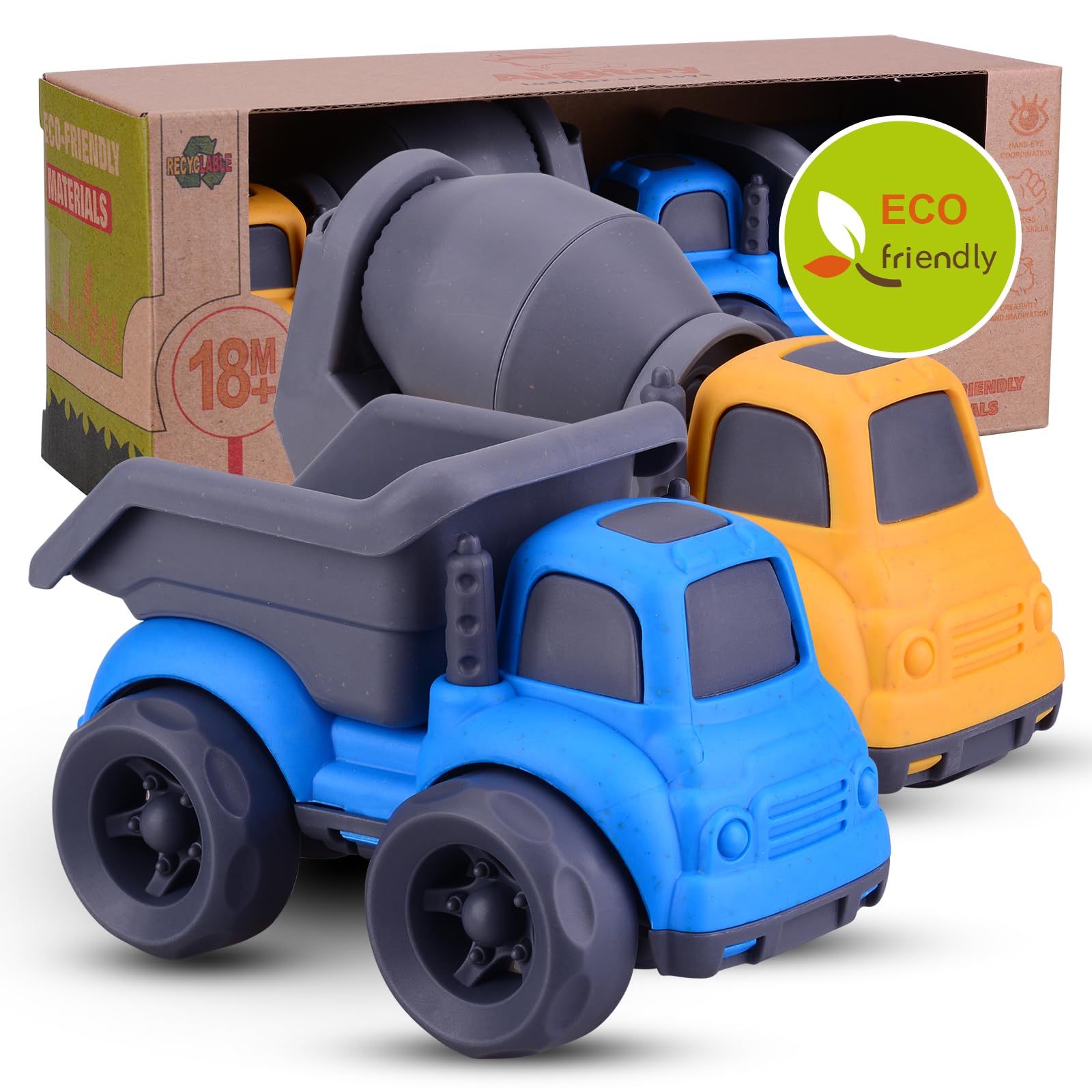 BPA Free & Non-Toxic Toddler Car Toys Set - Dump Truck & Cement Mixer for 3 4 5 Year Old Boys Girls | Safe Easter Basket Christmas Birthday Gifts for Kids | Perfect for Pretend Play, Construction Theme Parties & Early Learning Development