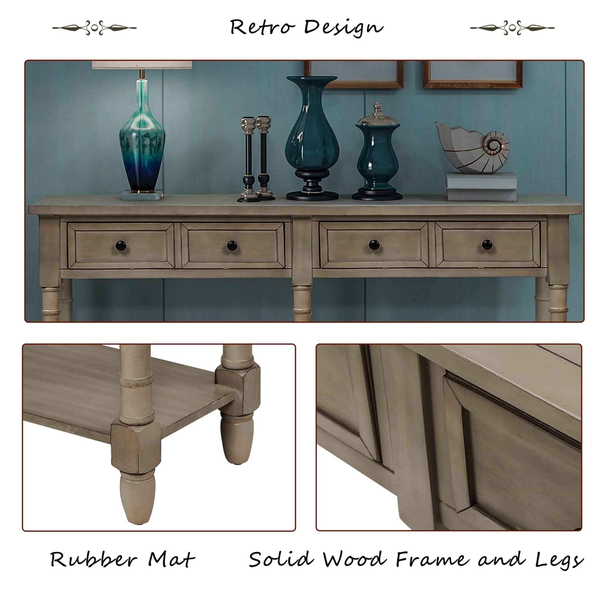 Modern Grey Wash Console Table with 2 Storage Drawers & Bottom Shelf - Entryway Sofa Table for Living Room, Hallway | Easy Assembly Home Decor for Small Spaces & Apartments