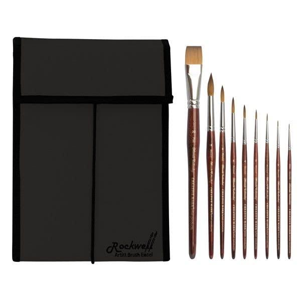 Professional Mimik Kolinsky Synthetic Sable Paint Brushes Set of 9 - Short Handle Round & Flat Artist Brushes for Oil, Acrylic, Watercolor Painting - Perfect for Artists, Students & Professionals - Ideal for Studio Work, Classroom Projects & Fine Art Creation