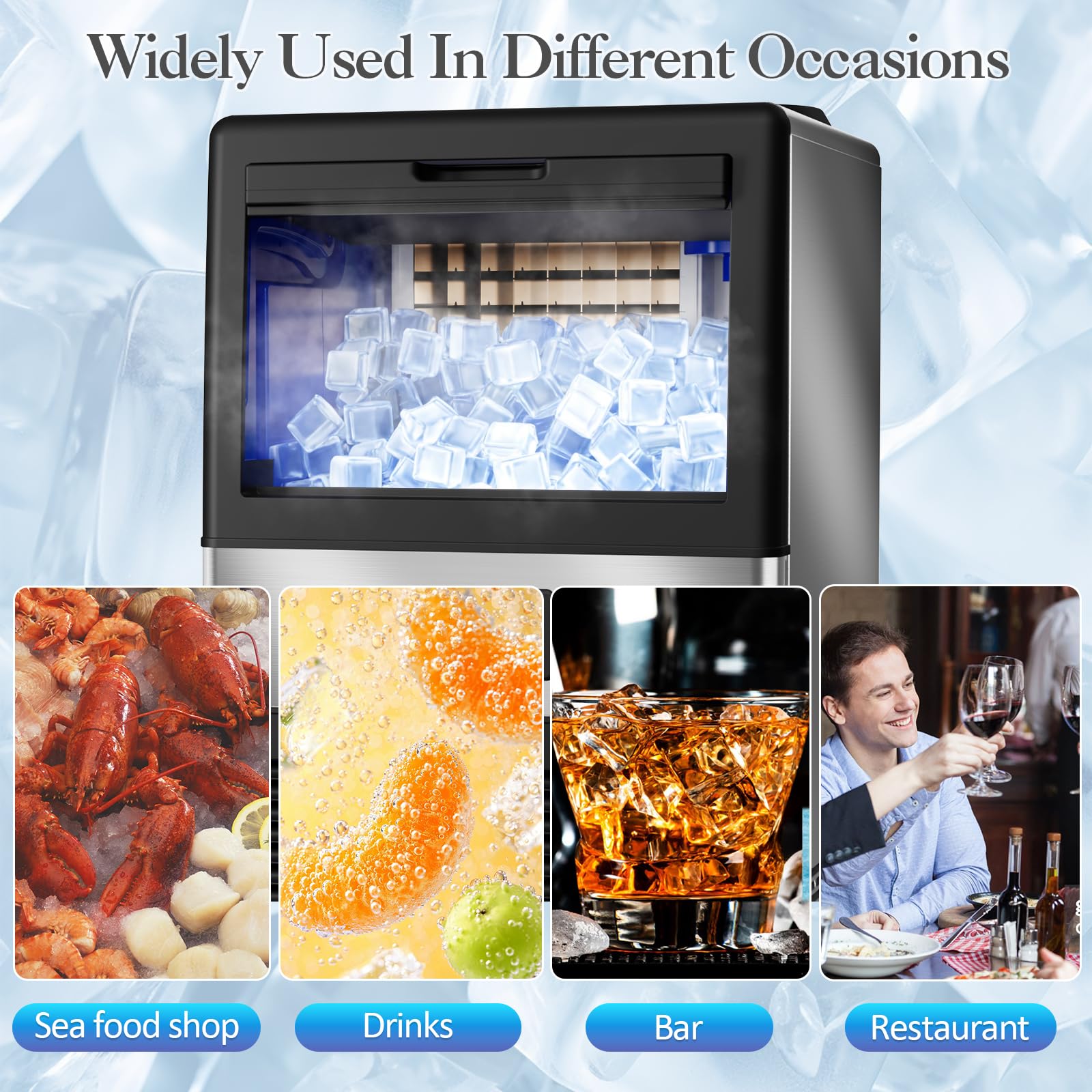 Commercial Ice Maker Machine - Freestanding 80 lbs/24H Cabinet Ice Maker with Auto Self-Cleaning, 3 Ice Thickness Options, Tap Water Inlet | Fast 11-20 Min Ice Production (36 Cubes) | Perfect for Home, Office, Bar, Restaurant & Party Use