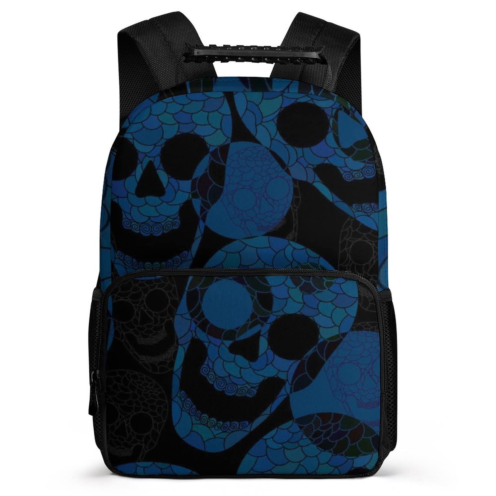 Durable Waterproof Laptop Backpack for Women & Men - Large Capacity Travel Backpack with Felt Material - Perfect for School, College, Business & Daily Commute - Compatible with 15.6 Inch Laptops - Stylish Navy & Black Skull Design