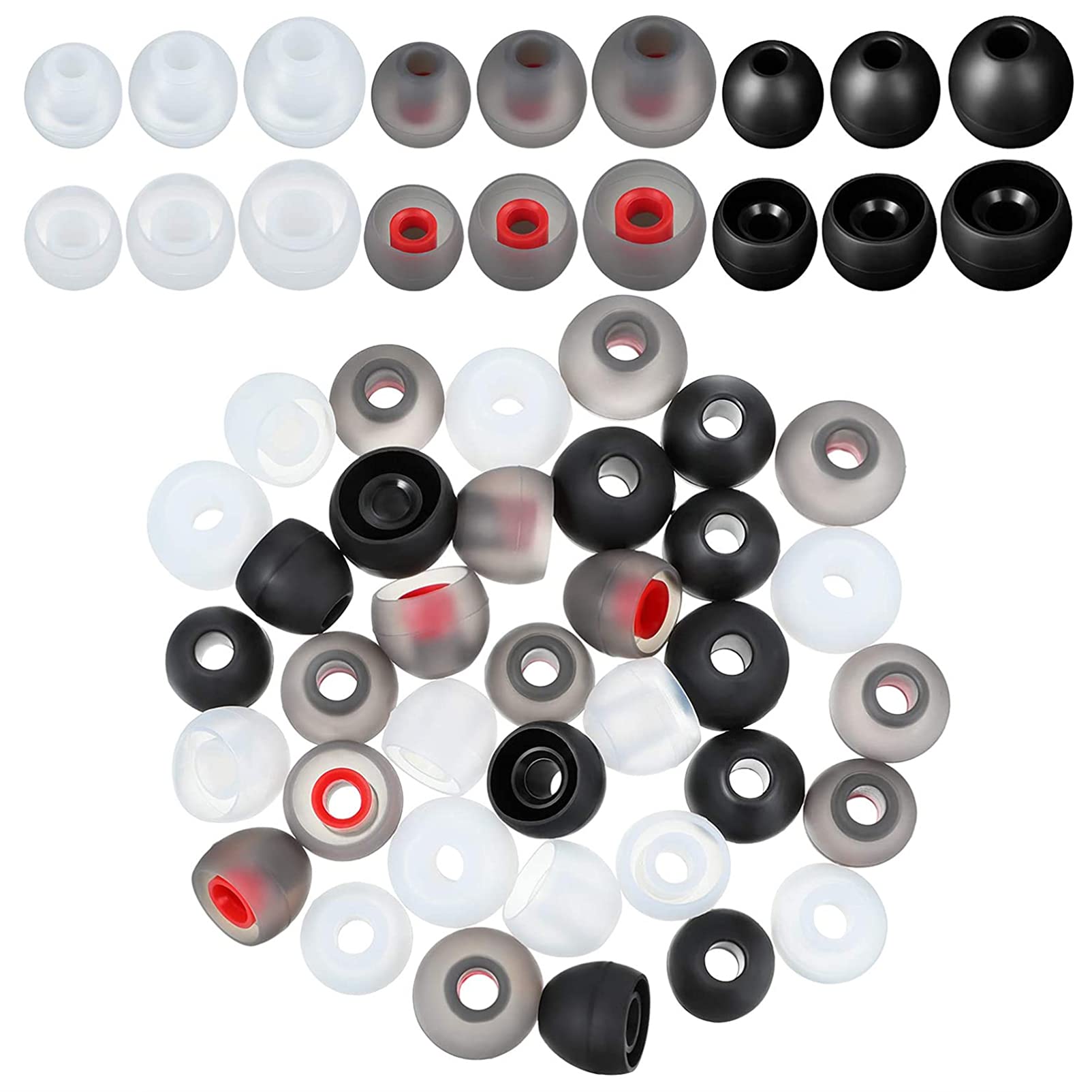 36pcs Silicone Ear Tips Replacement for Earbuds - Noise Isolating Soft Comfortable Earbud Covers - Compatible with Most Headphones (Perfect for Workout, Commuting & Travel)