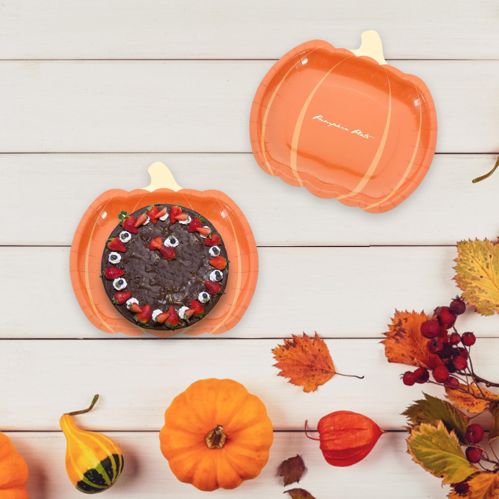 20-Pack Pumpkin Cutlery Paper Plates - Halloween Party Dinnerware, Fall Thanksgiving Disposable Dessert Plates for Cake, Fruit & Snacks - Perfect for Pumpkin-Themed Parties, Baby Showers & Autumn Gatherings