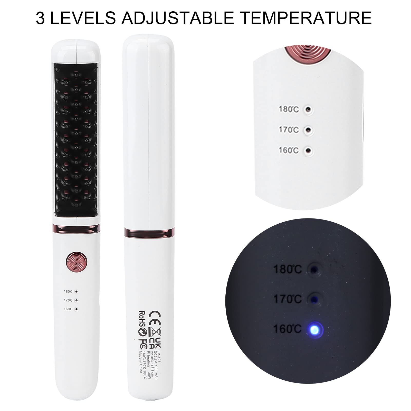 Wireless Hair Straightener Brush - Fast Heating, 3 Adjustable Temperature Settings, Anti-Scald Design, USB Rechargeable for Women & Girls | Perfect for Travel, Home & Salon Styling