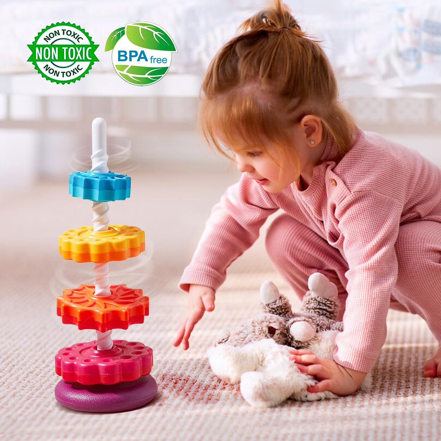 Rainbow Spinning Stacking Toys for Toddlers 1-3 Years - Montessori Sensory Learning Toys for Babies 12-36 Months - Autism Educational Toys for 1 2 3 Year Old Boys & Girls - Perfect Christmas Birthday Gift for Kids - Fun Developmental Play for Home, Daycare & Preschool