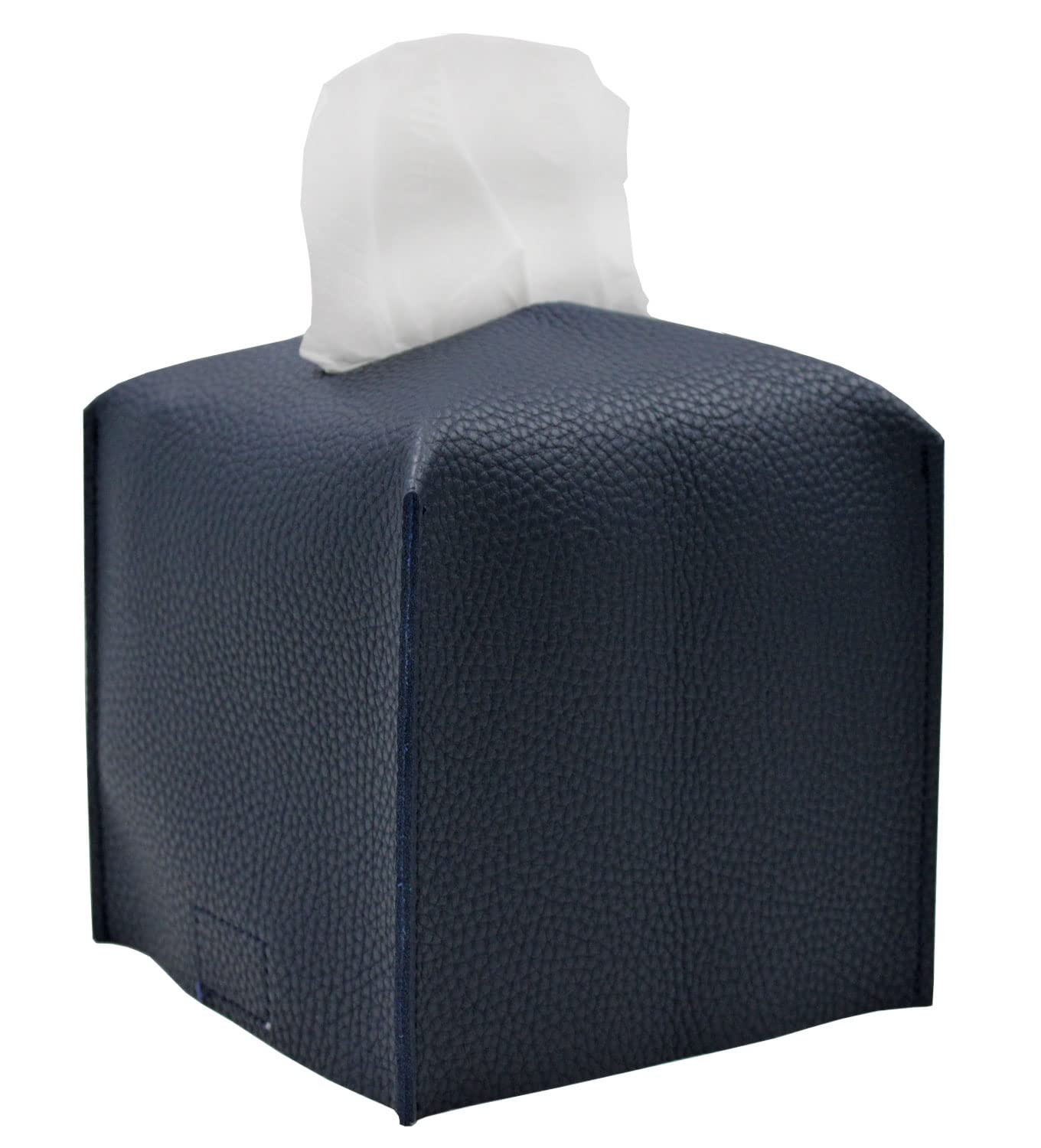 Livelab Square PU Leather Tissue Box Cover - Modern Decorative Tissue Holder for Bathroom, Vanity, Nightstand & Desk (5x5x5 Inches, Navy Blue) | Perfect for Home, Office & Gift Giving