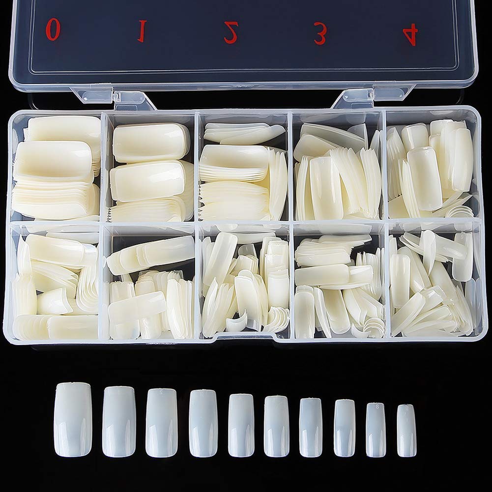 D.B.Z. Professional 500 Acrylic False Nail Tips - Natural Fake Nails with Edge Cutter, Nail Clipper & Glue Kit for UV Gel & Acrylic Nails - Perfect for Home Manicure & Salon Nail Art