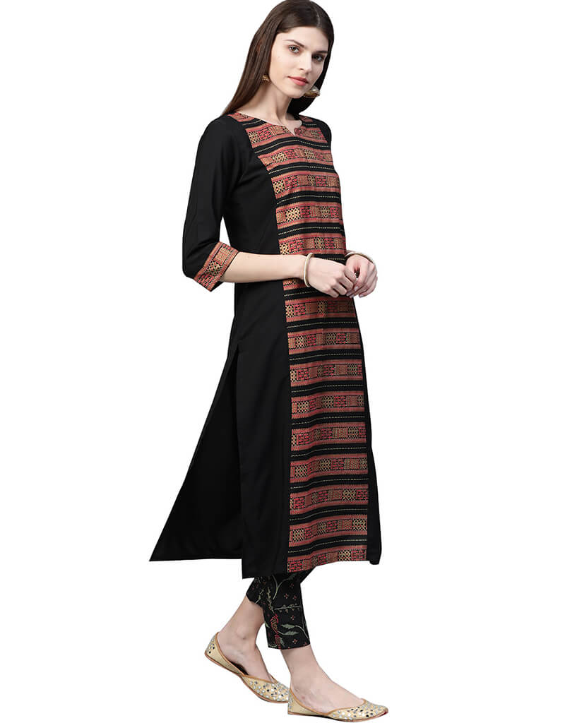 Elegant Black Crepe Pant Kurti for Women - Stylish Indian Ethnic Wear for Parties, Festivals & Casual Outings