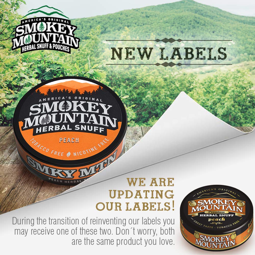 Smokey Mountain Herbal Long Cut Peach Flavored Tobacco-Free & Nicotine-Free Snuff Alternative - 1 Can (3oz) - Perfect for Quitting Smoking, Herbal Enjoyment & Outdoor Activities