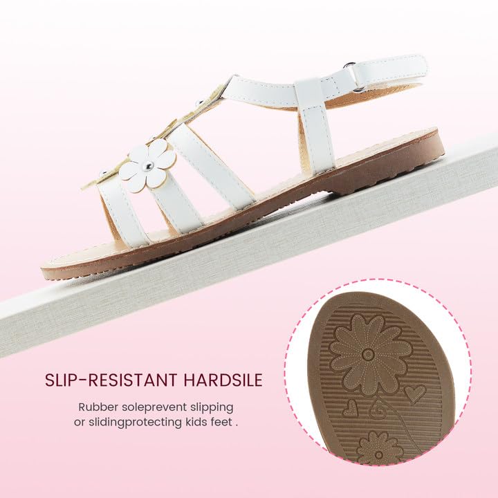 Girls Summer Sandals - Kids Flat Strap Sandals with Flower Design, Open Toe Casual Shoes for Beach, Park & Outdoor Play