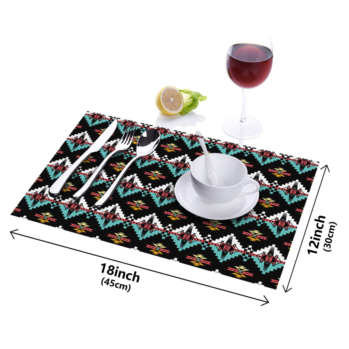 Premium Native American Table Mats Set of 6 - Non-Slip Linen Placemats with Aztec Geometric Patterns for Dining Table, Washable & Easy to Clean - Perfect for Thanksgiving, Christmas Dinner, and Ethnic Home Decor