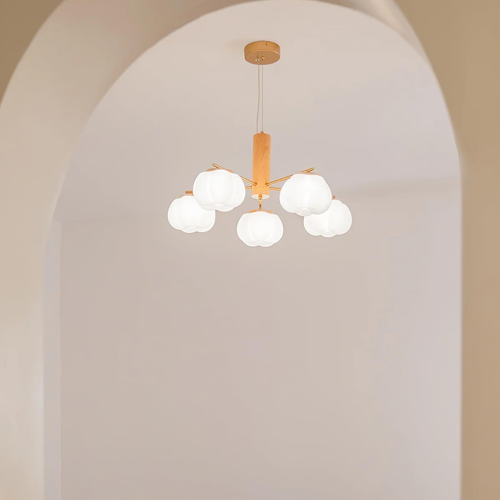 Handmade Cotton Ball Chandelier - Elegant Boho Home Decor for Bedroom, Nursery & Wedding | Soft Lighting Fixture with Natural Cotton Accents