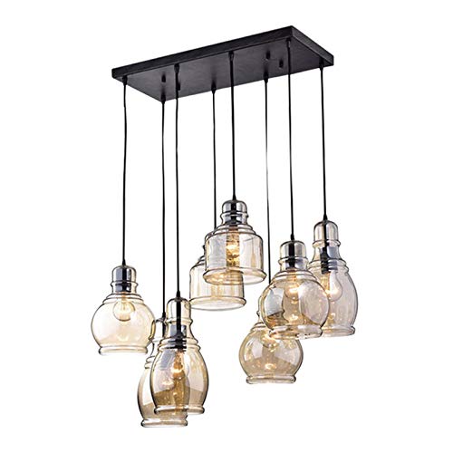 8-Light Farmhouse Chandelier - Rustic Wrought Iron Pendant Light with Adjustable Seeded Glass Shade & Chain - Vintage Ceiling Fixture for Dining Room, Kitchen Island, Bar, Living Room, Bedroom - Perfect for Farmhouse, Cottage & Industrial Decor