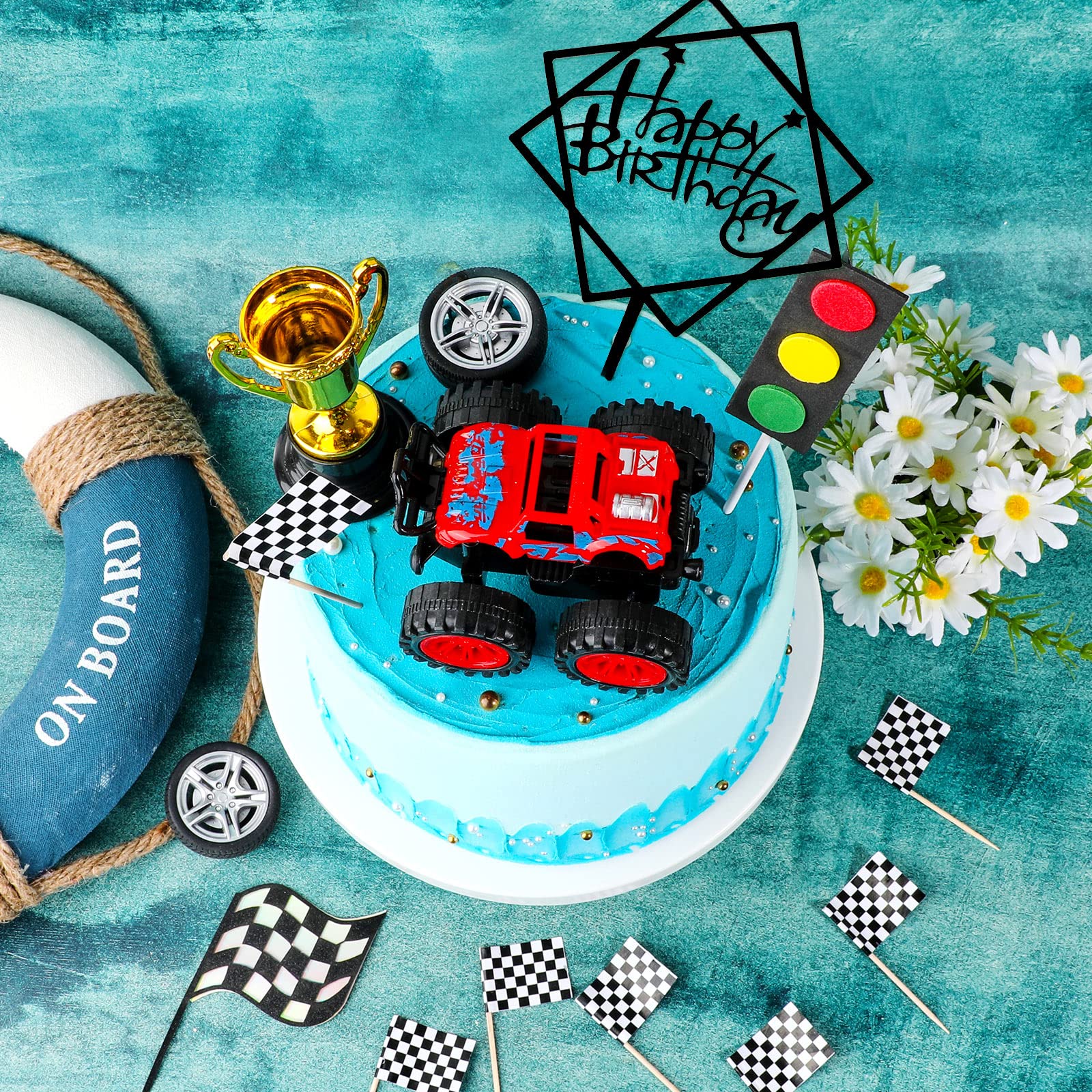 30 Pcs Monster Truck Cake Toppers - Race Car & Blaze Truck Cupcake Decorations for Kids Birthday Party, Baby Shower, Themed Cakes - Red (Perfect for Birthday Cakes, Cupcakes, Dessert Tables & Party Decorations)