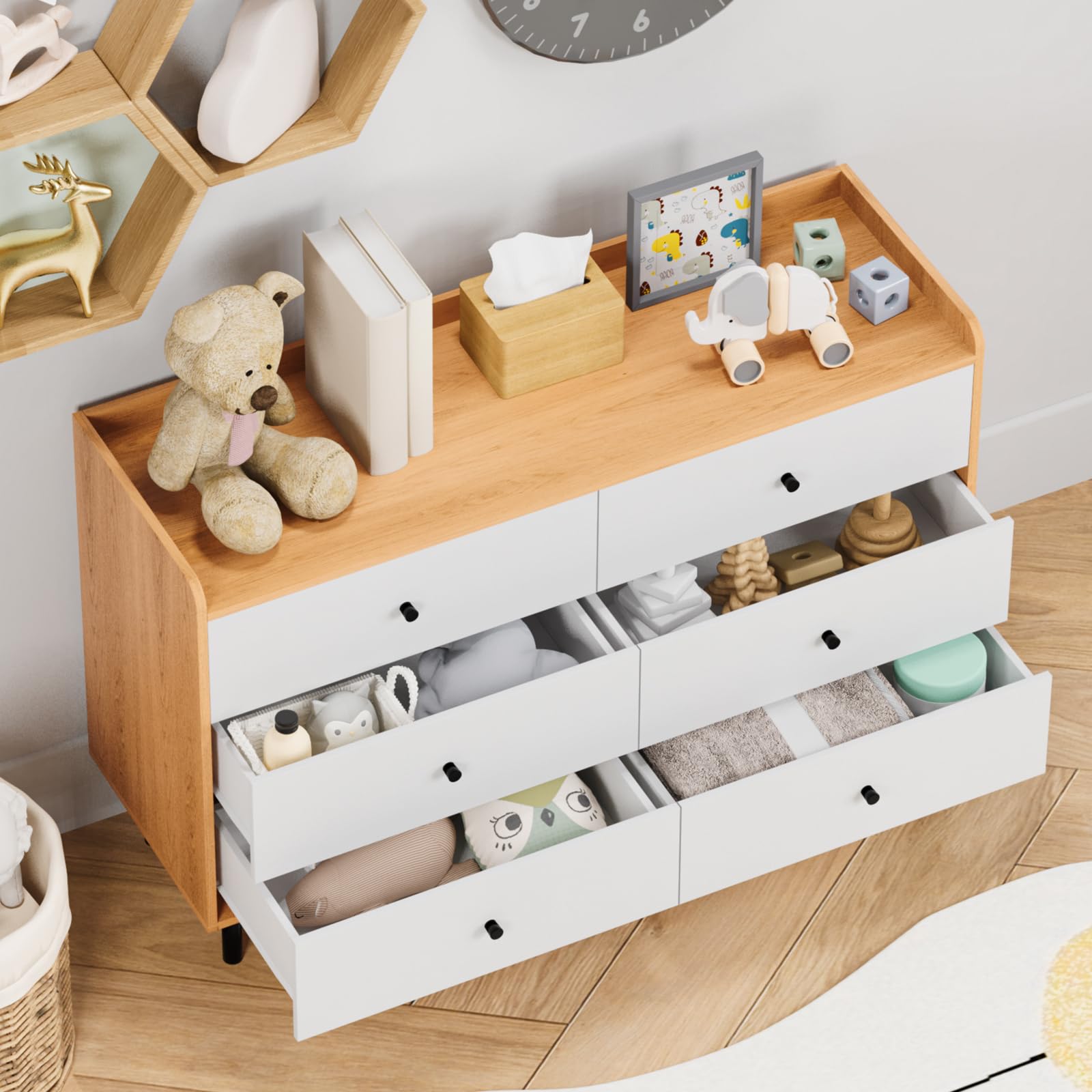 Modern White 6-Drawer Dresser with Metal Handles - Sturdy Bedroom Chest of Drawers for Closet, Hallway, Living Room & Entryway - Perfect for Home Organization and Storage Solutions