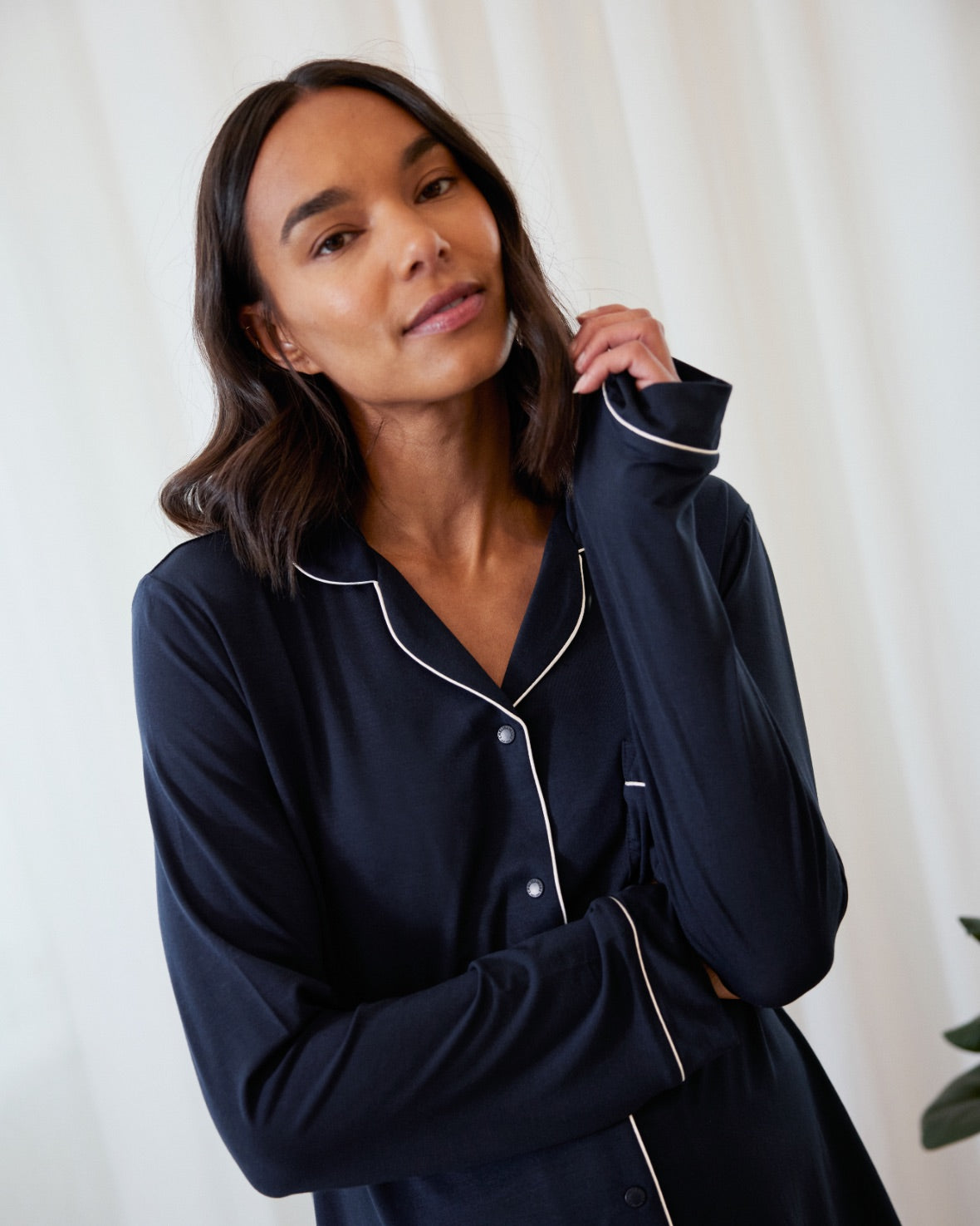 Soft & Breathable Maternity TENCEL™ Modal Long Sleeve Button Up Pajama Set - Navy Blue | Comfortable Sleepwear for Pregnant Women | Perfect for Nighttime Relaxation & Nursing