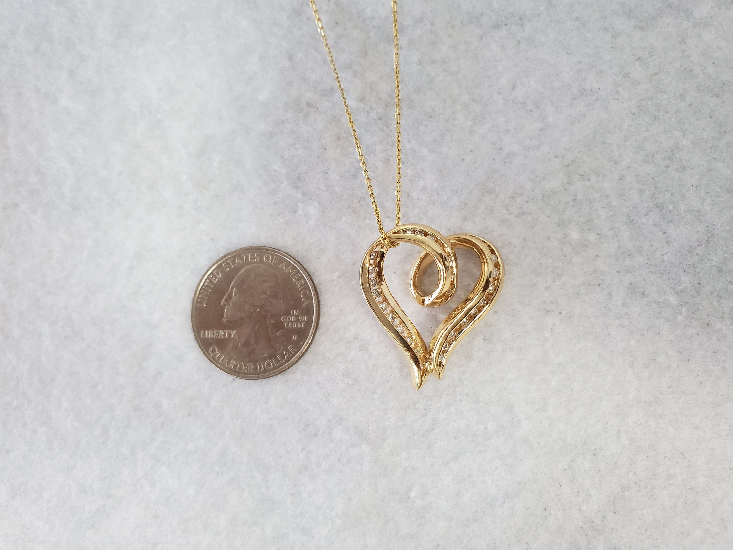 14K Yellow Gold Diamond Floating Heart Pendant Necklace .68cttw - Elegant Jewelry Gift for Women, Perfect for Anniversary, Valentine's Day & Special Occasions