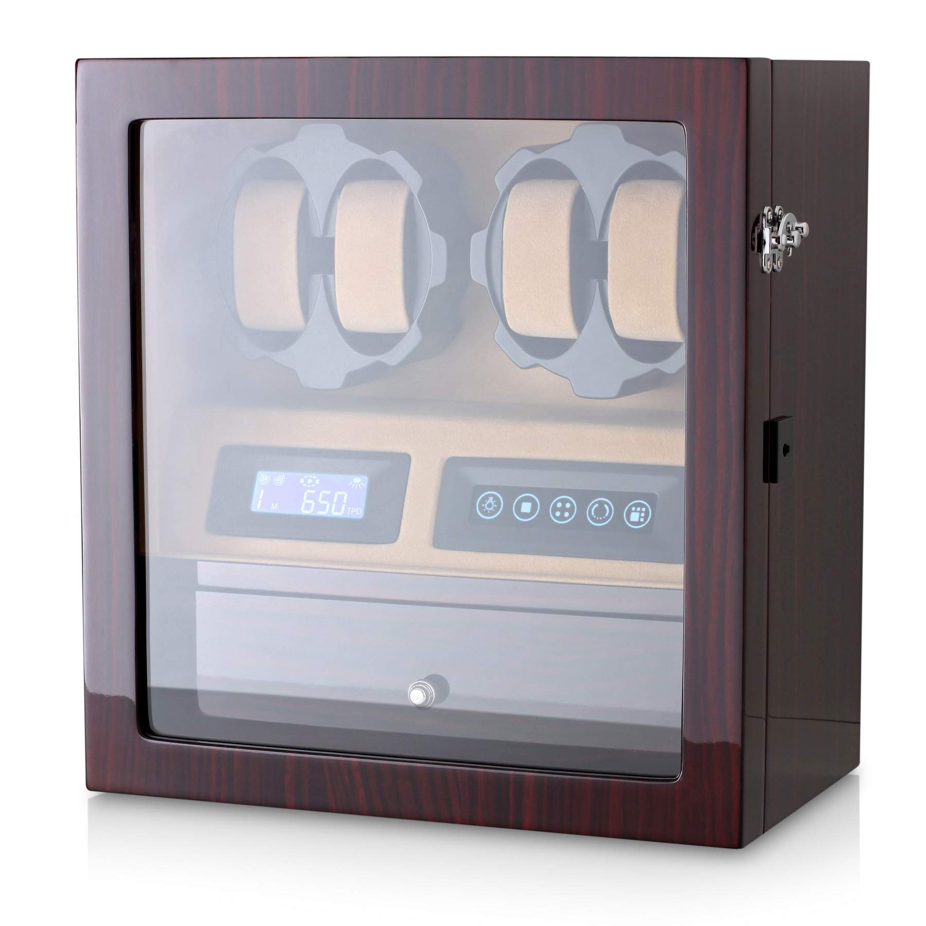 4 Watch Winder with 5 Watch Storage - Automatic Watch Winder Box with LCD Display, Touch Control & LED Light for Automatic Watches - Perfect for Watch Collectors & Luxury Timepiece Storage