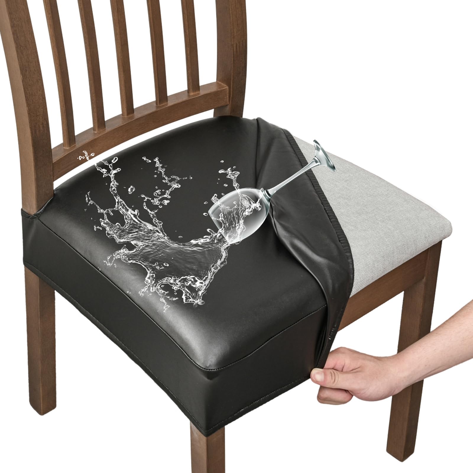 Waterproof PU Leather Dining Chair Covers Set of 4 - Washable & Stretch Fit for Kitchen & Dining Room