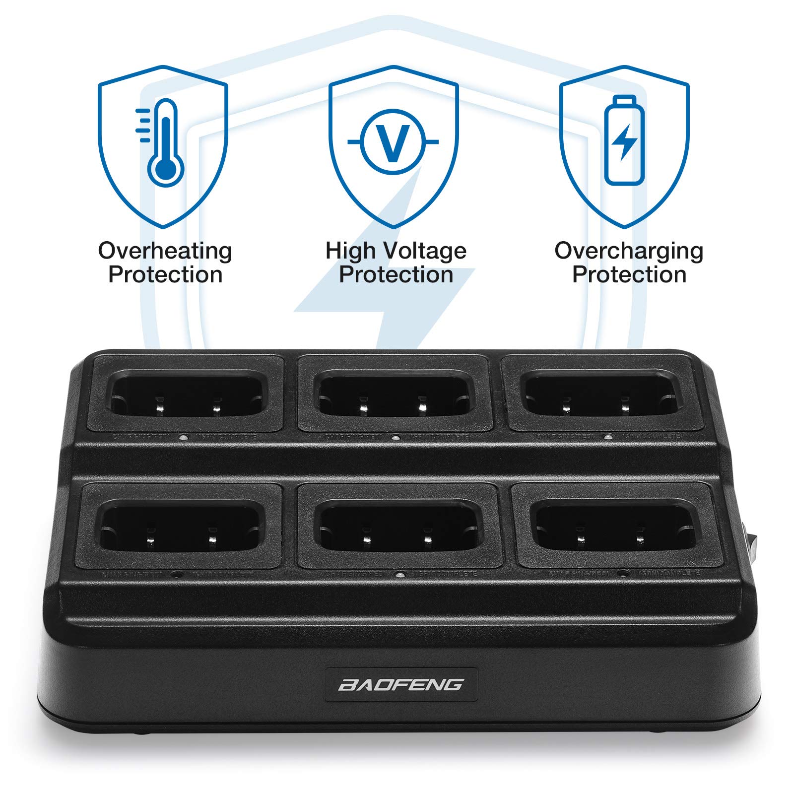 BAOFENG BF-88ST Long Range Walkie Talkies (6 Pack) - Rechargeable Two Way Radios with 6-Way Multi Unit Charger, License-Free Communication for Adults - Includes Earpieces & USB Charging - Ideal for Outdoor Adventures, Construction Sites, and Event Coordination (Black)
