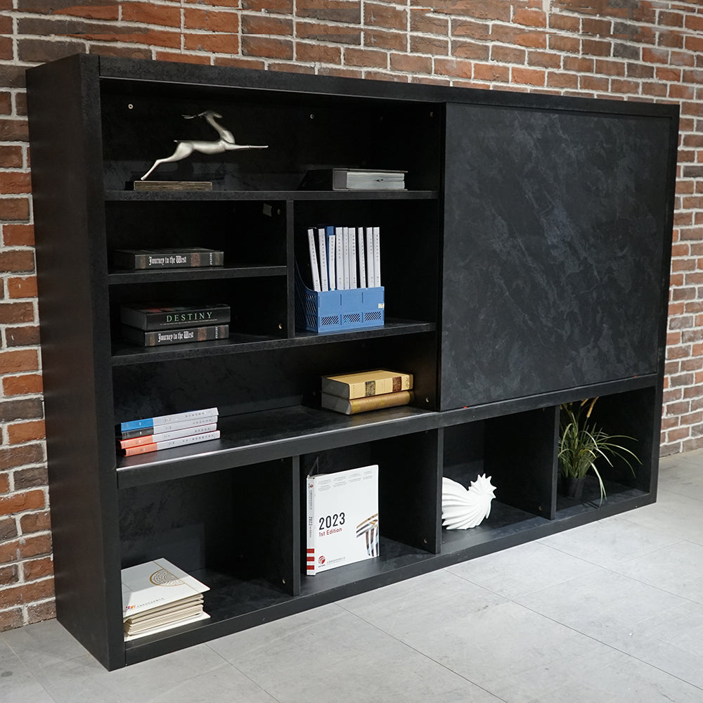 DAXTON 2.4M Black Concrete Display Unit - Modern Retail Shelf for Store, Boutique & Showroom Organization