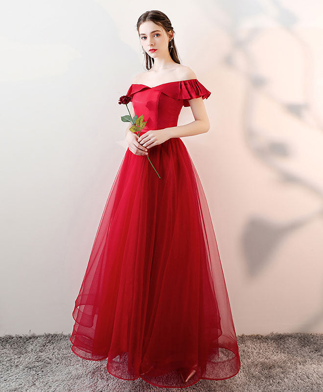 Elegant Burgundy Tulle Long Prom Dress | Formal Evening Gown for Women | Perfect for Homecoming, Prom Night & Special Occasions