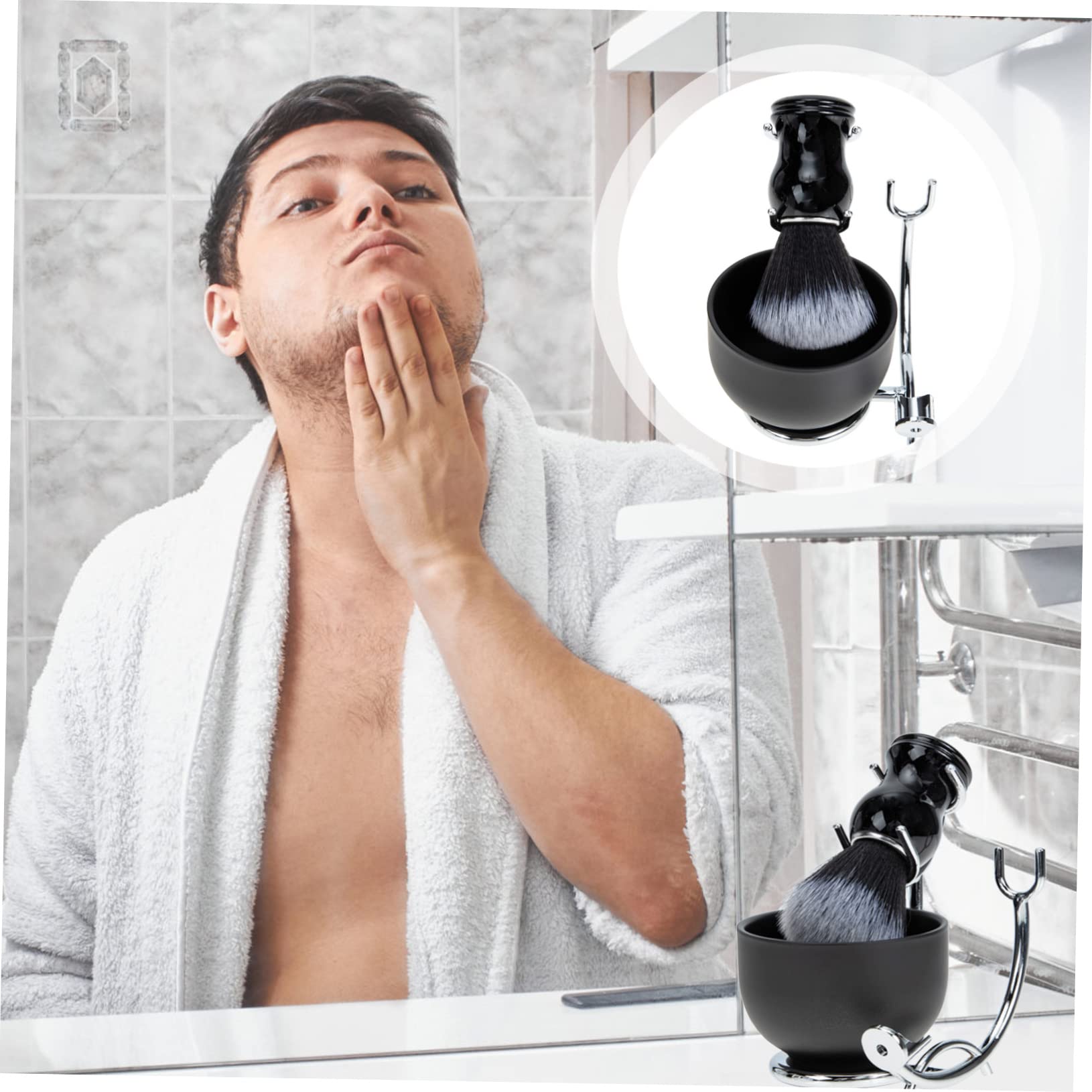 Premium Men's Shaving Kit - Natural Bristle Shave Brush & Bowl Set with Barber Brush Holder - Perfect for Wet Shaving, Beard Care & Grooming Gifts - Ideal for Home Use, Barber Shops & Travel Grooming Essentials