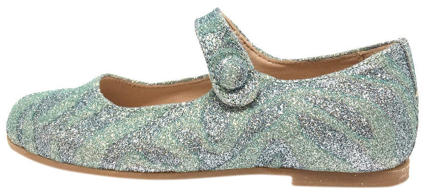 Manuela de Juan Mimi Aqua Glitter Leather Snap Mary Jane Flat Shoes for Women | Comfortable & Stylish Ballet Flats | Perfect for Weddings, Parties & Everyday Wear