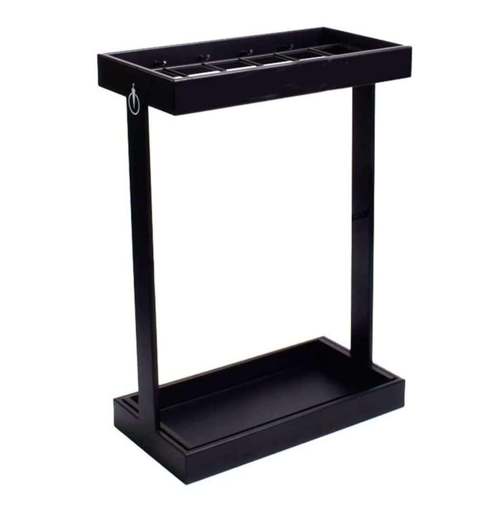 Metal Umbrella Stand with Hooks & Removable Drip Tray - Modern Square Umbrella Storage Rack for Entryway - Indoor Umbrella Holder for Home, Office, Hotel Lobby & Restaurant Entrance (Black)