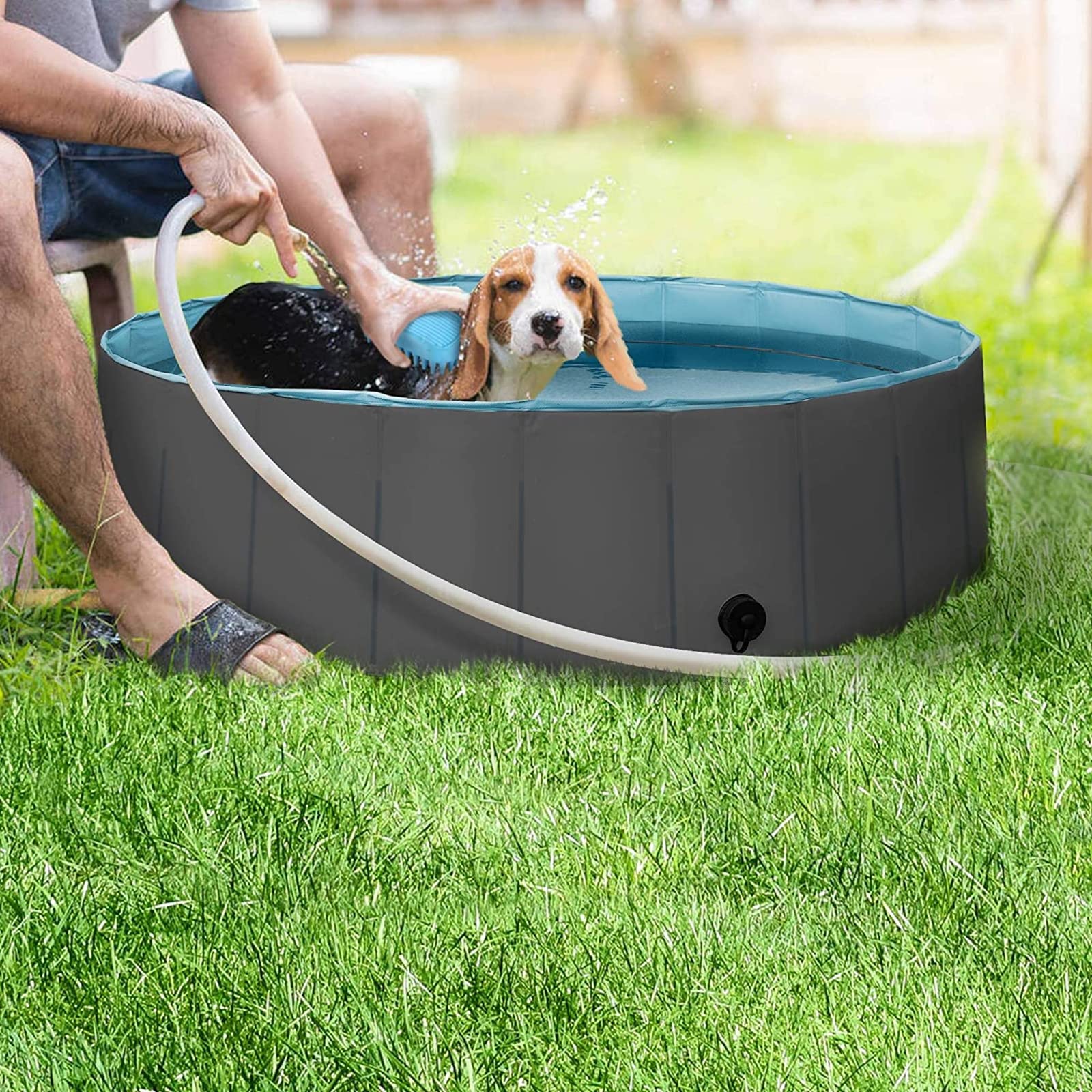 Foldable Dog Pool for Pets & Kids - Collapsible Portable PVC Pet Swimming Bath Tub - Non-Slip Kiddie Pool for Dogs, Cats & Puppies - Indoor & Outdoor Use for Bathing, Playtime & Summer Cooling