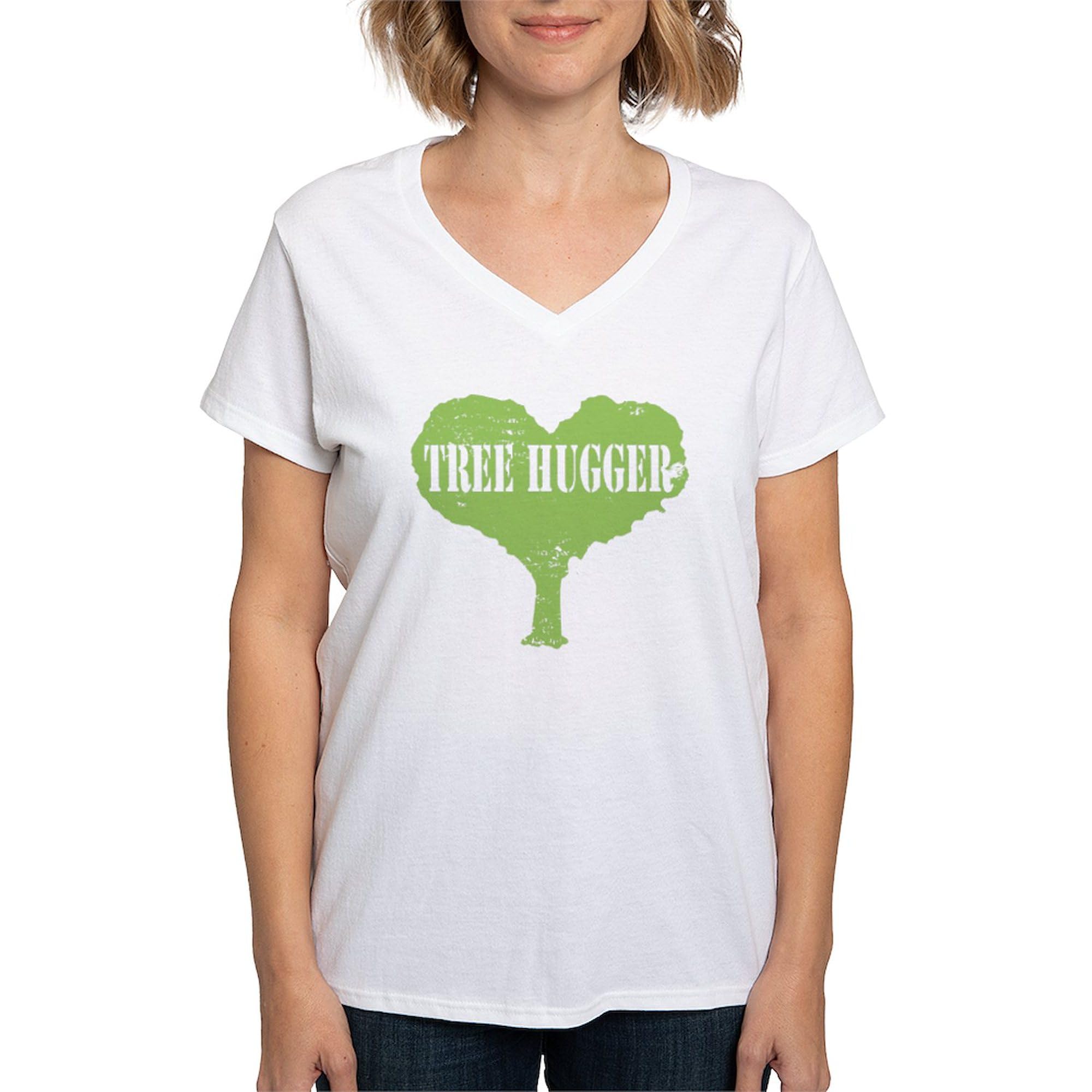 Tree Hugger Women's Cotton V-Neck T-Shirt - Eco-Friendly Casual Tee for Nature Lovers | Perfect for Earth Day, Outdoor Activities & Environmental Awareness Events