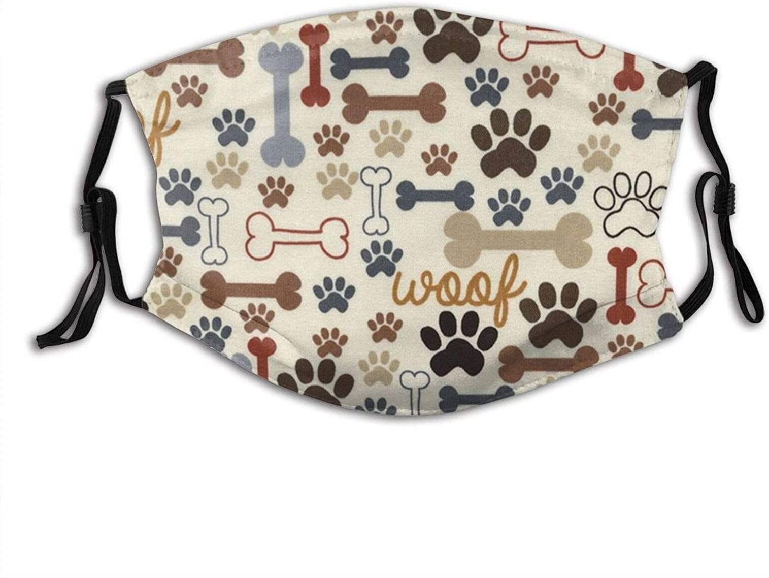 Reusable Dustproof Dog Bones Paw Prints Cream Face Mask - Unisex Balaclava with 2 Filters for Outdoor Activities, Cycling, Hiking & Motorcycle Riding