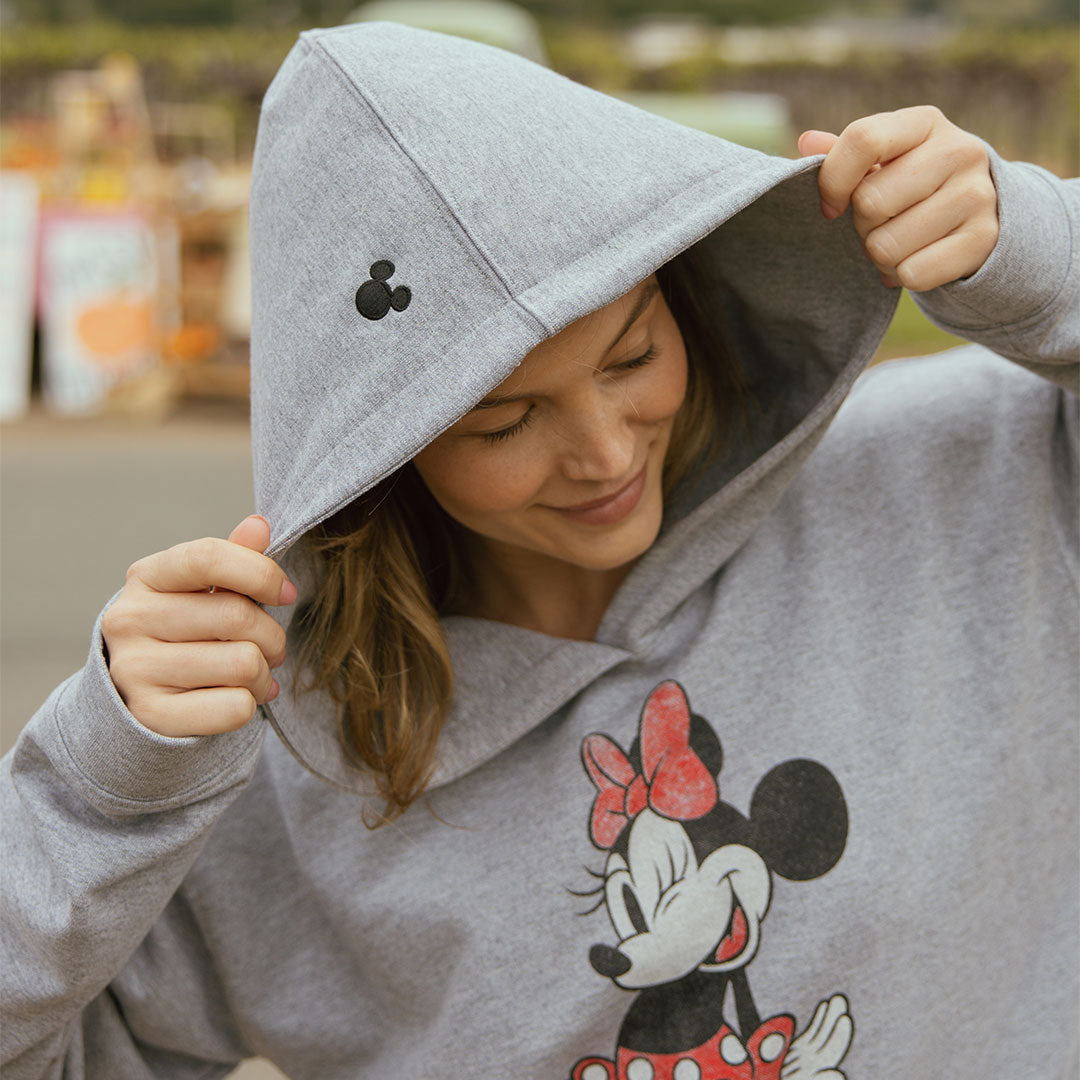 Disney Minnie Mouse Boyfriend Hoodie for Women - Soft Grey Pullover Sweatshirt for Casual Wear, Lounge & Outfits