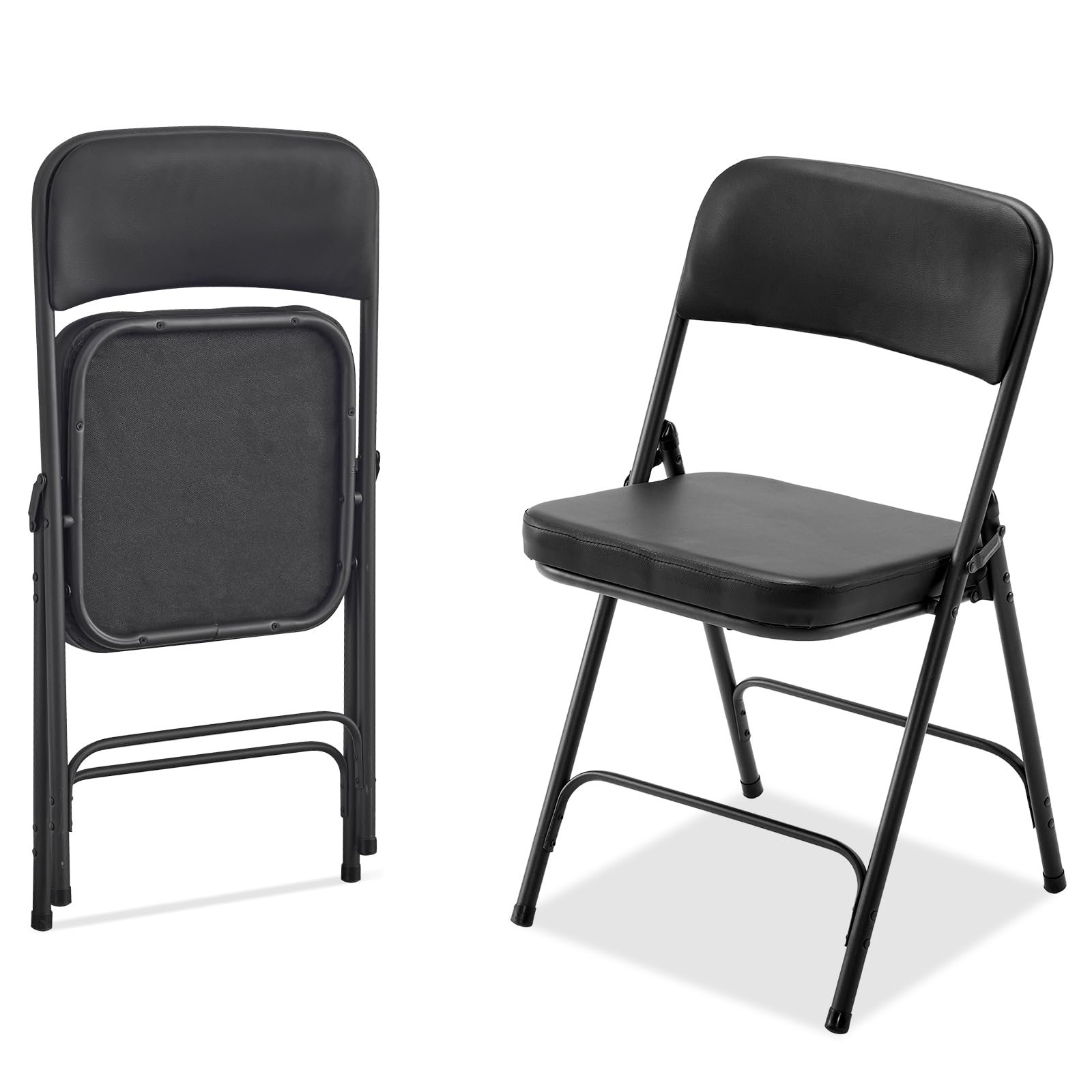 2 Pack Heavy Duty Metal Folding Chairs with Padded Seat & Back - 330lbs Weight Capacity - Portable Space Saving Chairs for Home Office, Wedding, Party, Camping & Outdoor Events - Comfortable Black Event Seating