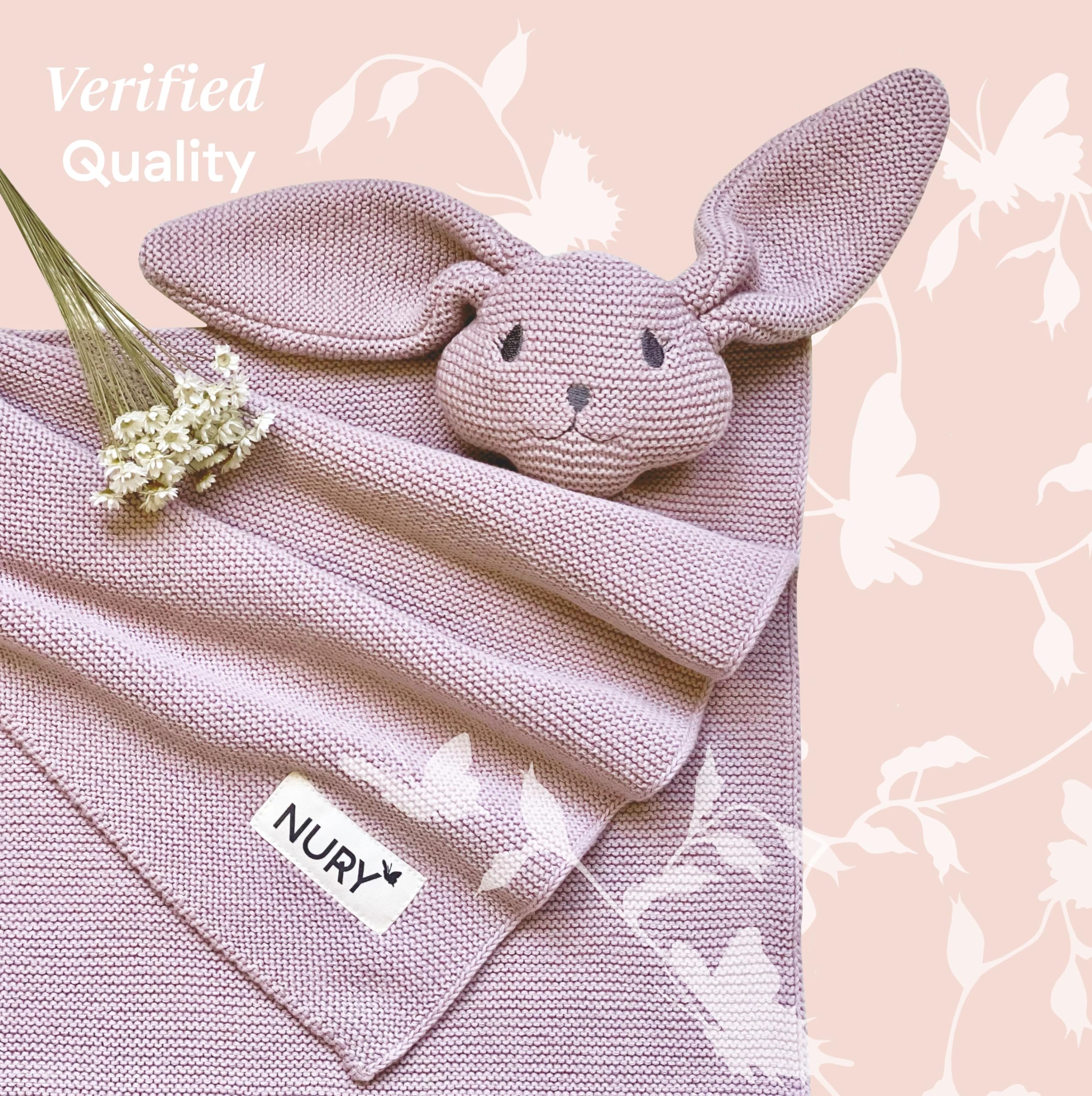 NURY Organic Baby Blanket - 100% Certified Soft & Safe Baby Gift for Boys & Girls | Gender Neutral Dusky Rose Blanket for Newborns, Infants & Toddlers | Perfect for Nursery, Stroller & Swaddling