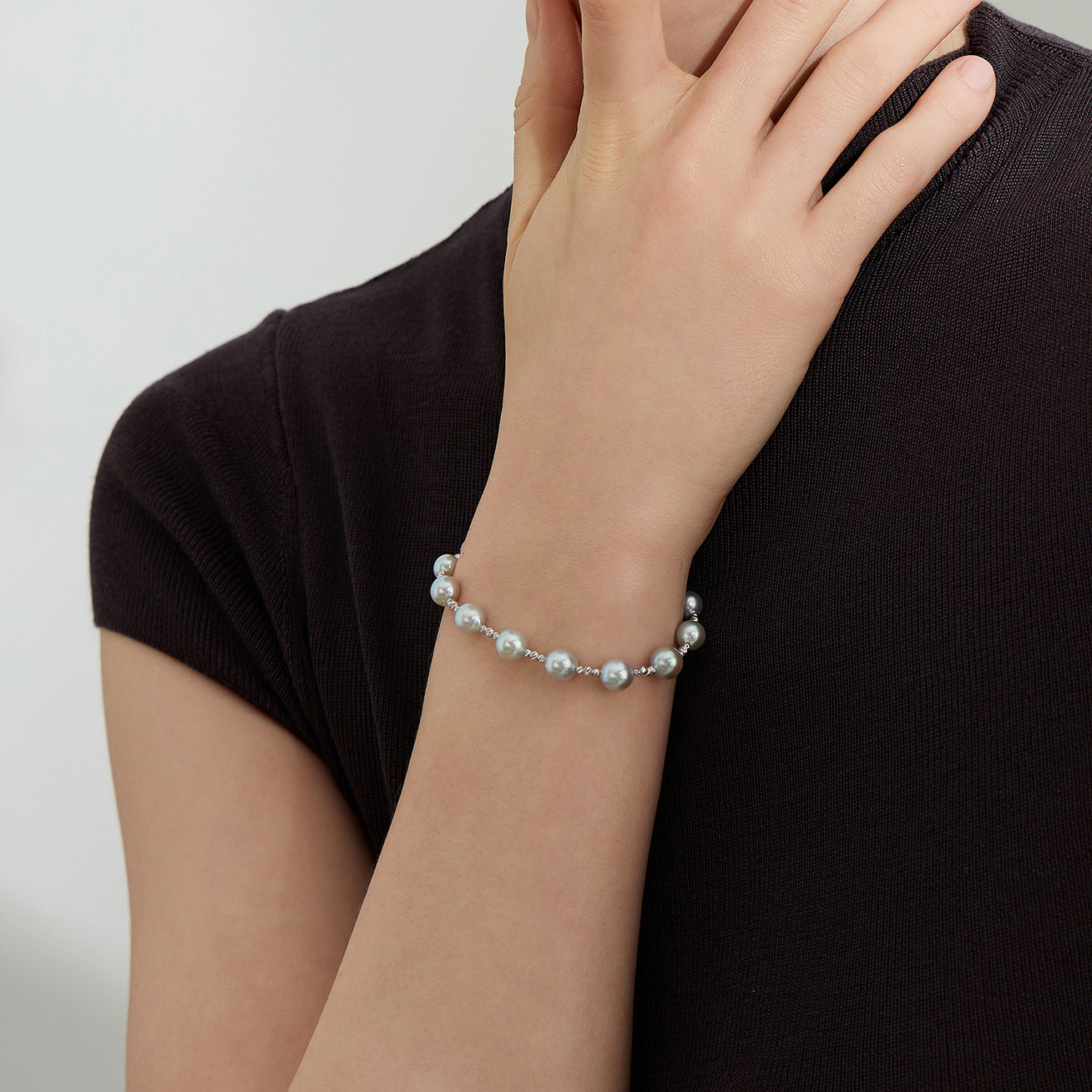 18K Solid Gold Silver Blue Akoya Pearl Bracelet for Women - Elegant Jewelry Gift for Wedding, Anniversary & Special Occasions | KB00037