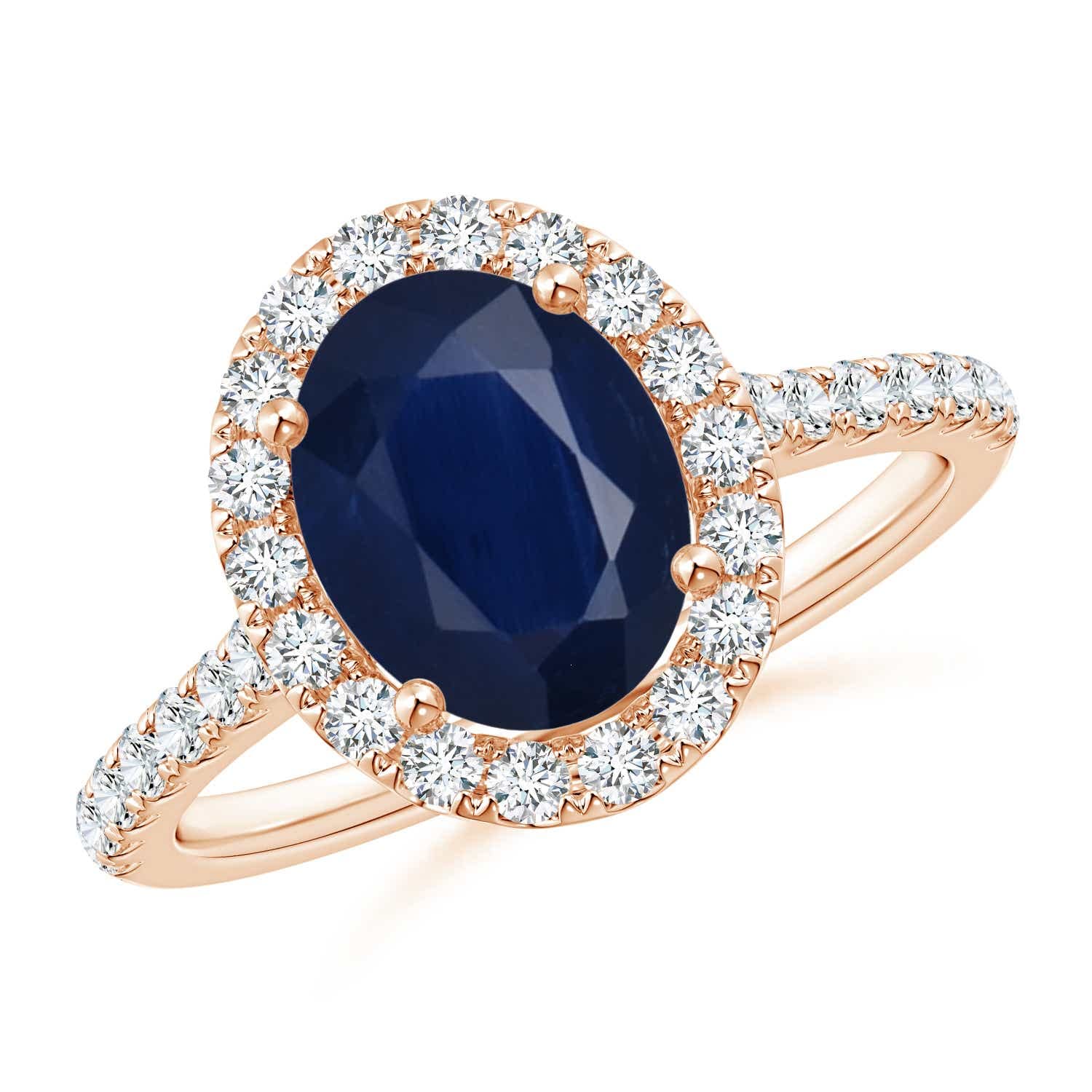 2 Carats Oval Blue Sapphire Halo Engagement Ring with Diamond Accents (9x7mm) - Perfect for Proposals, Anniversaries & Special Occasions